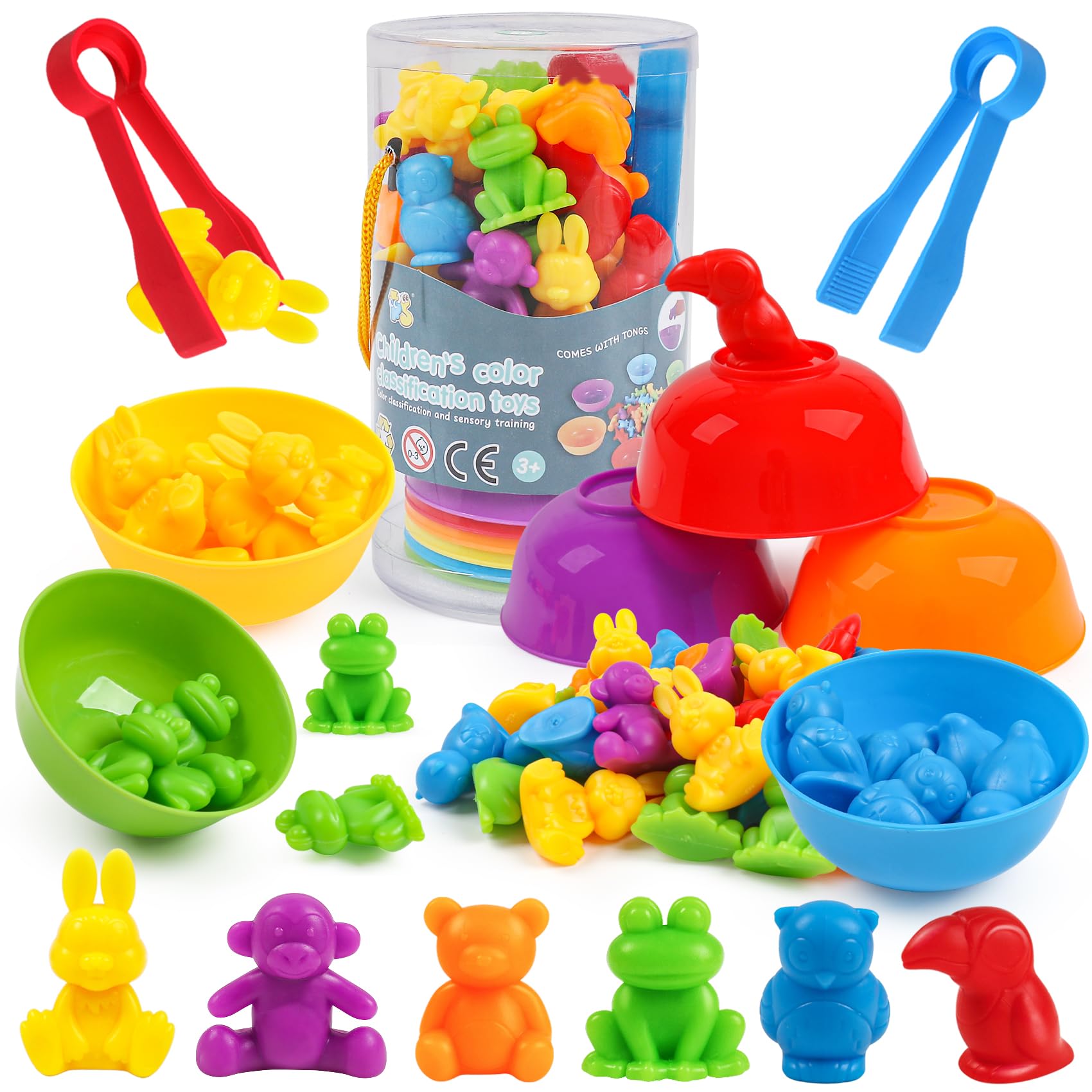 Montessori Counting Animals Toys Set - Color Sorting & Matching Game with Bowls, Preschool Learning Activities for Kids, Sensory Math Toys - Perfect for Classroom, Birthday Gifts & Easter Basket Stuffers (Zoo Theme)