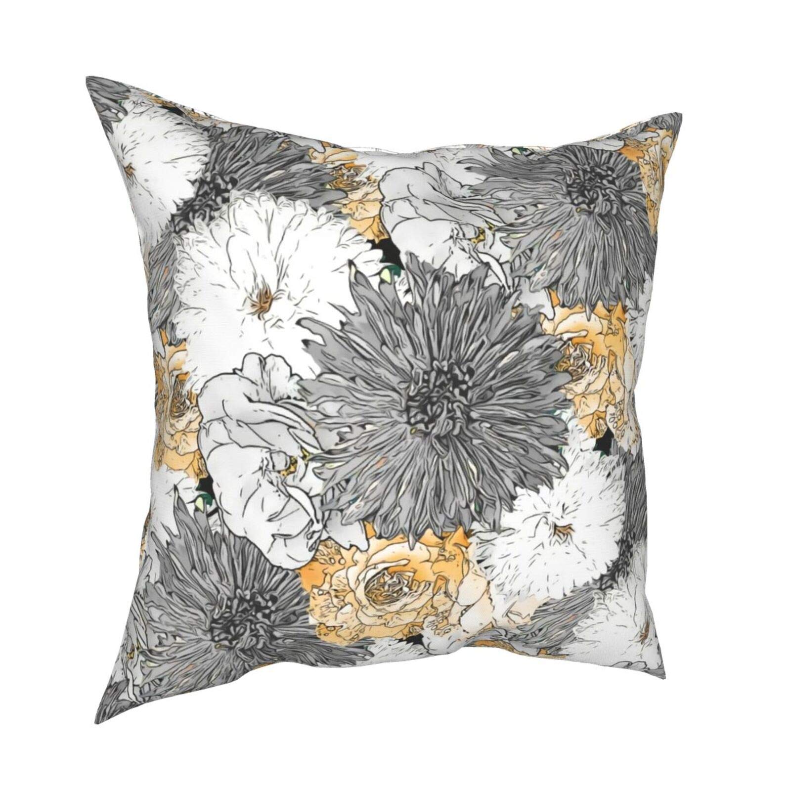 Floral Pillow Covers 18x18 Inch - Cute Girly Yellow & Gray for Home Decor