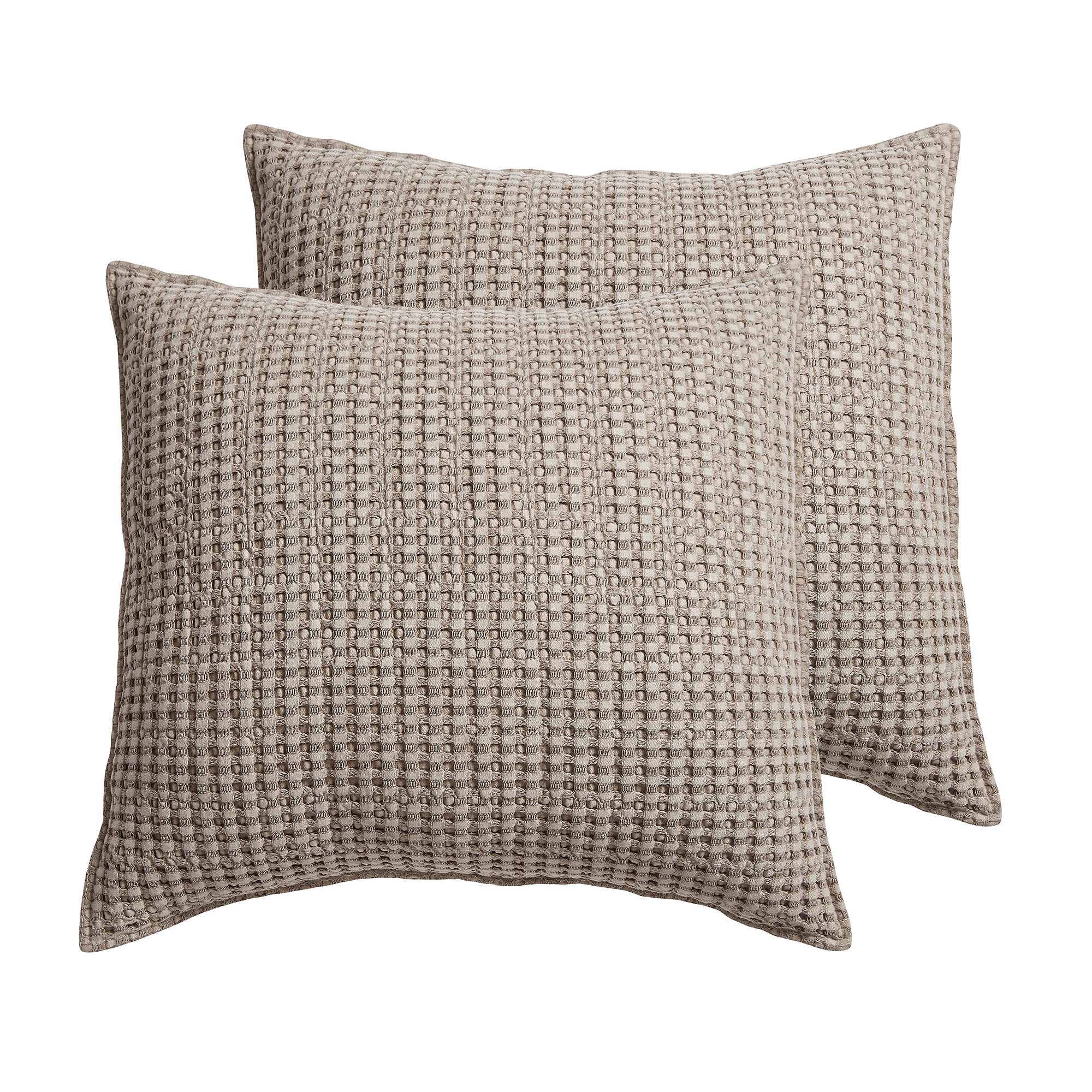 Levtex Home Mills Waffle Euro Sham Pillow Covers (Set of 2) - 26x26 Inch Taupe Bedroom Decor - Perfect for Master Bedroom, Guest Room & Luxury Hotel Styling