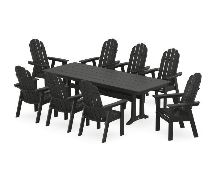 POLYWOOD Vineyard 9-Piece Curveback Adirondack Farmhouse Outdoor Dining Set with Trestle Legs - Perfect for Patio, Garden, and Backyard Gatherings