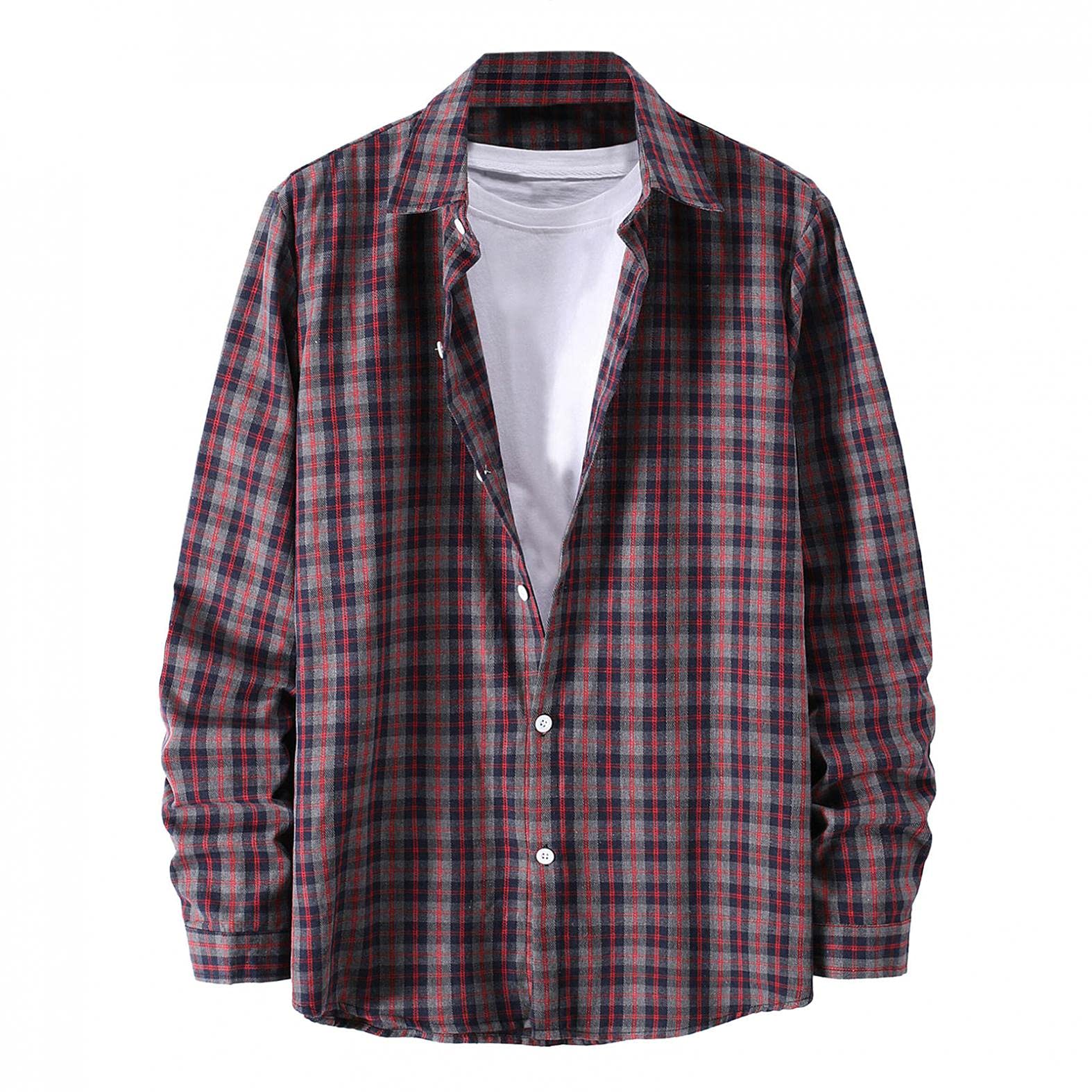 Burband Men's Fashion Flannel Shirts - Long Sleeve Casual Loose Fit Button Down Plaid Dress Shirts & Checkered Sweatshirts in Red | Perfect for Outdoor Activities, Workwear and Everyday Casual Style
