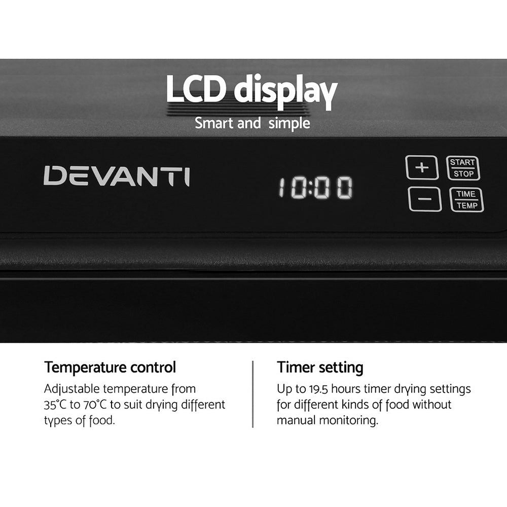 Devanti 6-Tray Commercial Food Dehydrator for Beef Jerky, Fruit, Herbs & Vegetables | BPA-Free Stainless Steel | Perfect for Home Kitchen, Camping & Healthy Snacks