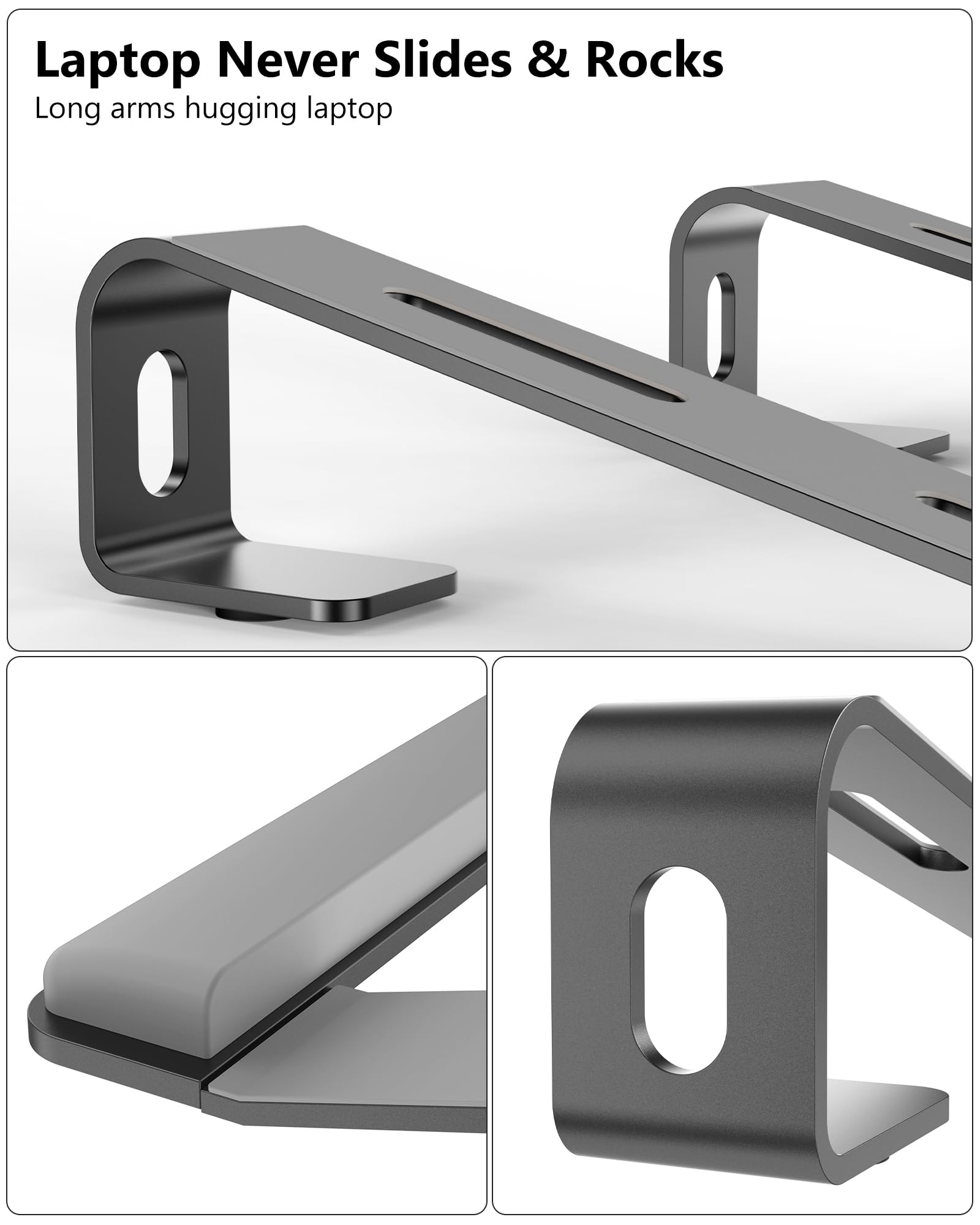 Ergonomic Laptop Stand for Desk with Detachable Wrist Support - Adjustable Computer Riser Holder for MacBook Air Pro, HP, Dell, XPS (10-17 Inch) - Black | Perfect for Home Office, Gaming & Workspace Setup
