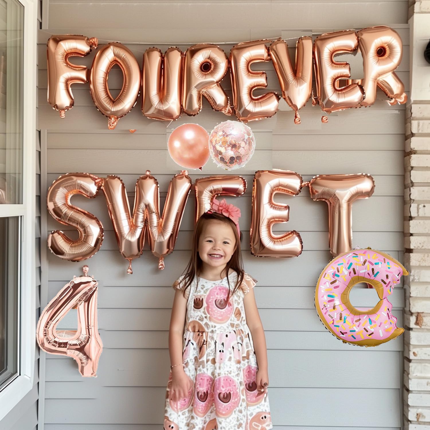 4th Birthday Party Decorations Set - Donut Themed Four Ever Sweet Backdrop, Balloons & Supplies for Girls & Boys | Perfect for 4 Year Old Birthday Celebrations, Classroom Parties & Photo Backdrops