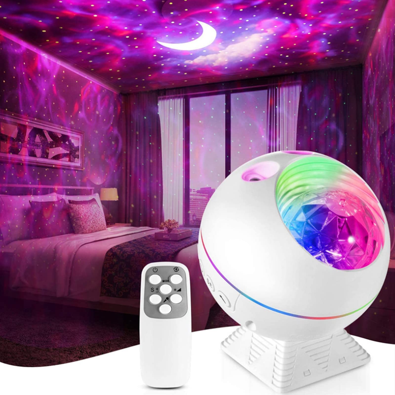 MHGLOVES White Star Projector - 3-in-1 LED Galaxy Night Light with Remote, Bluetooth Speaker & Sound Activation | 40 Color Nebula Projector for Bedroom, Party, Romantic Dates & Home Theater Ambiance