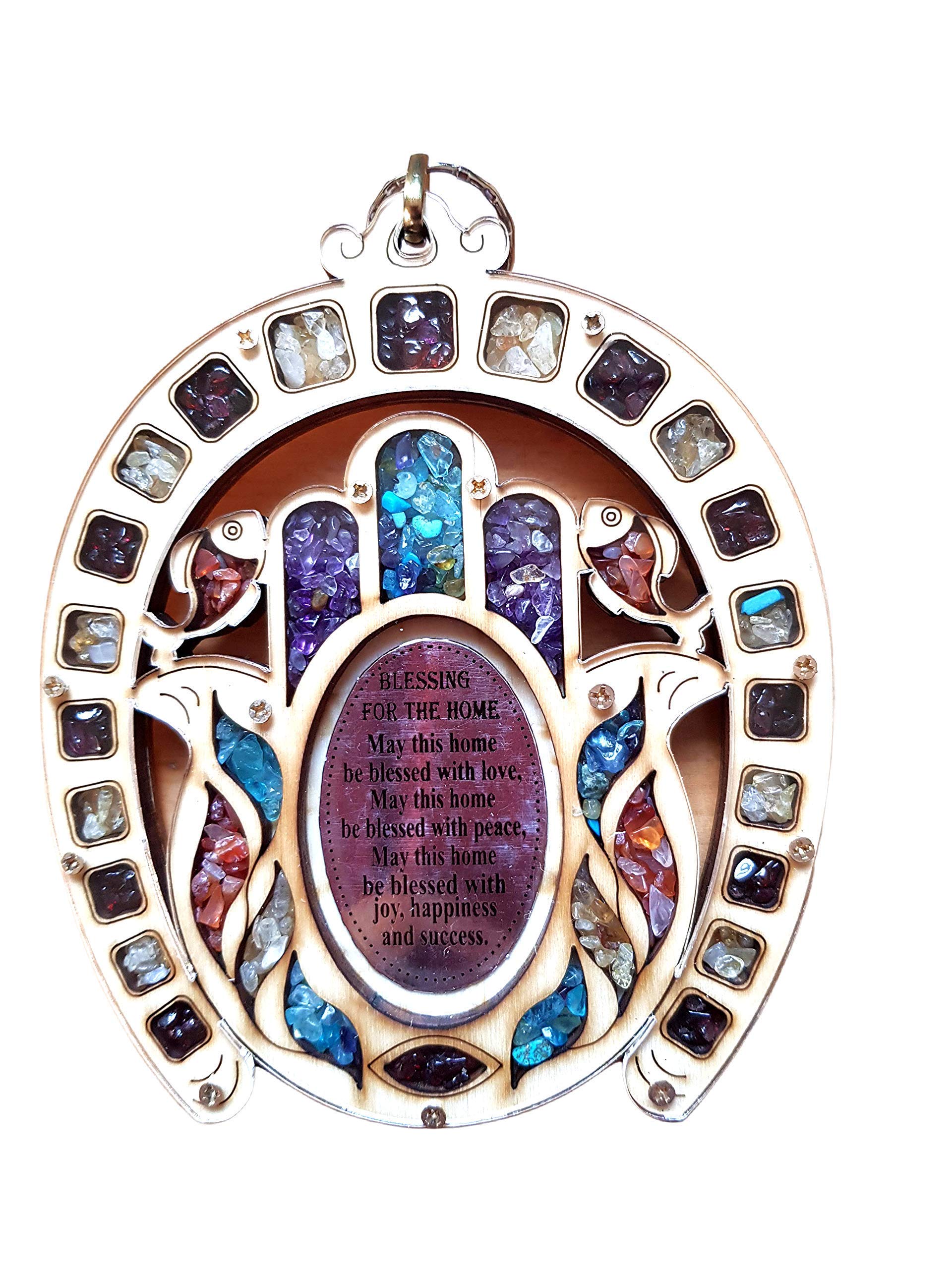 Lucky Horseshoe Housewarming Gift for New Homeowners - First Time Homeowner Present - Bluenoemi Decorative Horseshoe Wall Hanging with Hamsa Blessing (15x13cm) - Perfect for Front Door Decor, House Blessing & New Home Protection
