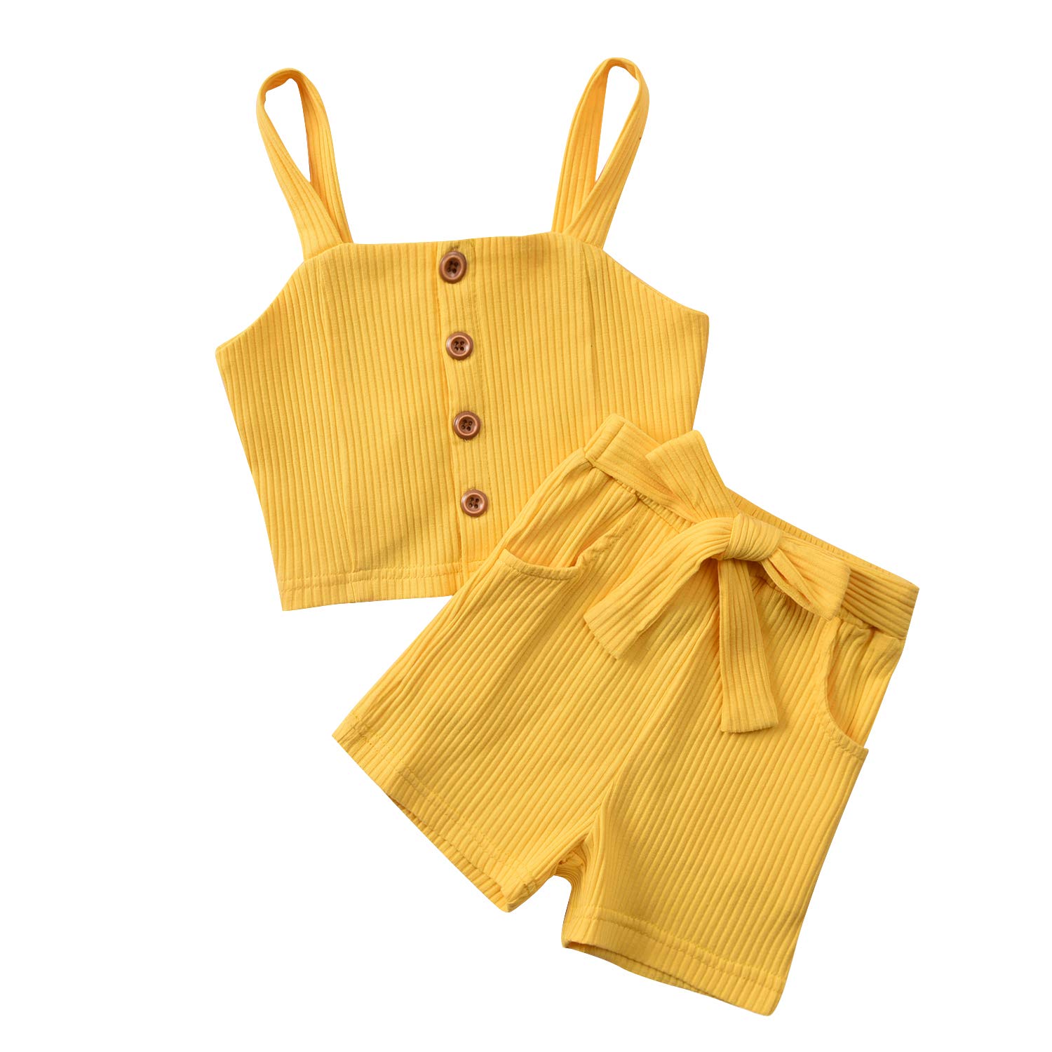 Toddler Girls Ribbed Sleeveless Halter Tank & Shorts 2-Piece Summer Outfit Set | Cute Baby Girl Casual Clothes for Playdates, Beach & Summer Activities