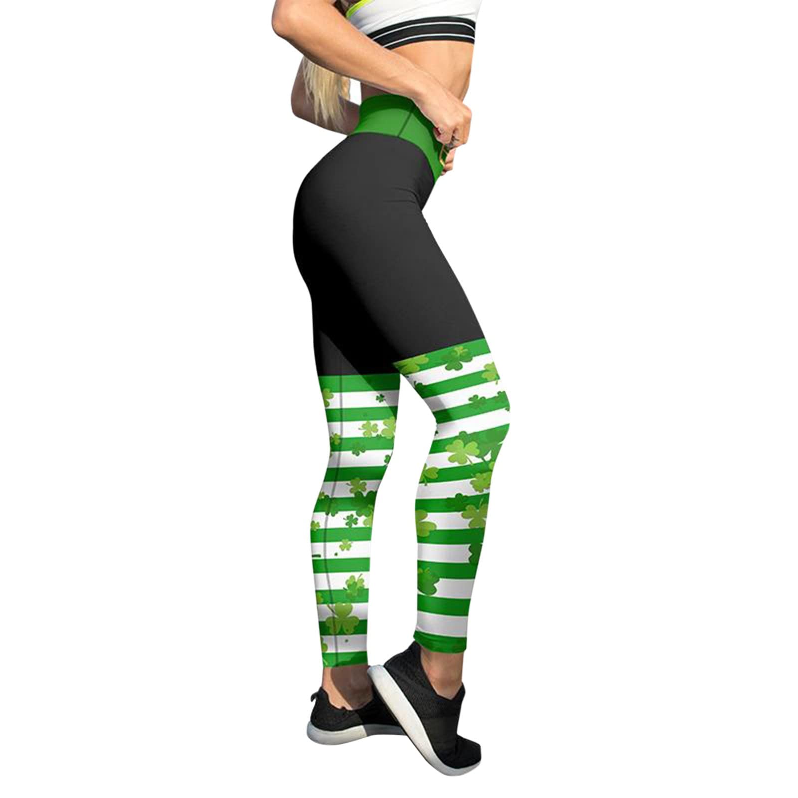 Huneny Women's High Waisted Yoga Pants with Tummy Control - St. Patrick's Day Clover Leaf Print Leggings for Workout, Running & Casual Wear