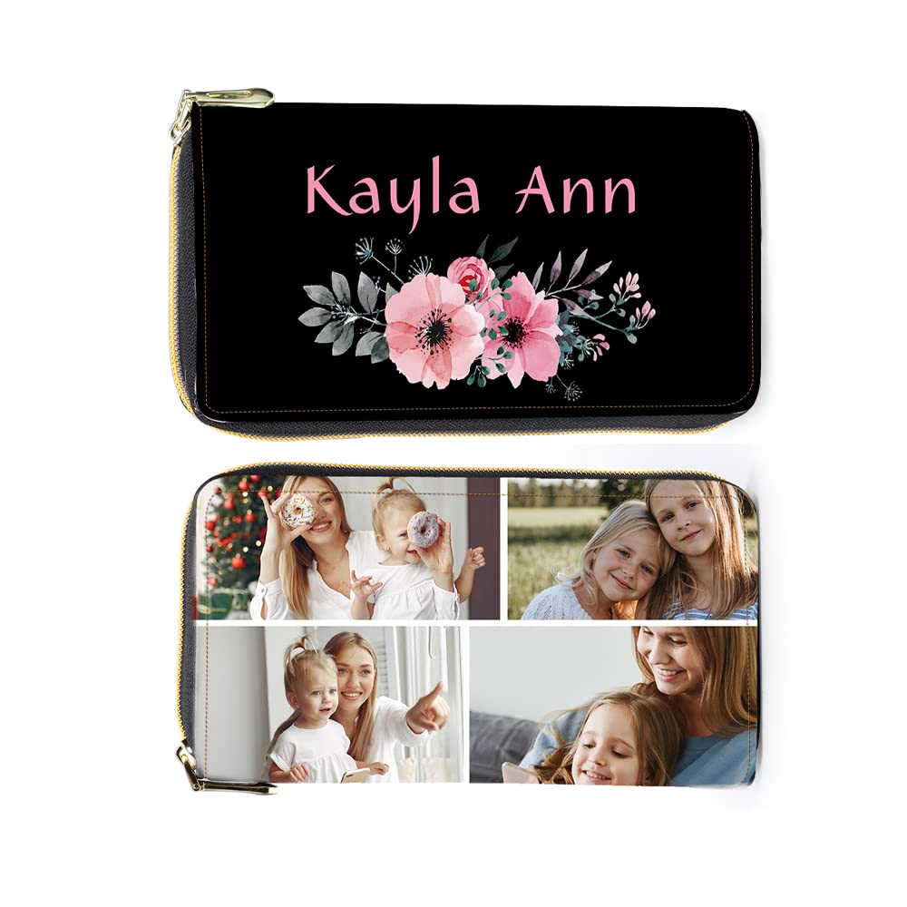 Custom Engraved Leather Wallets for Women - Personalized Photo Wallet with Zipper & Credit Card Slots - Valentine's Day Gift for Mom, Wife, Girlfriend - Perfect for Everyday Use, Travel & Special Occasions