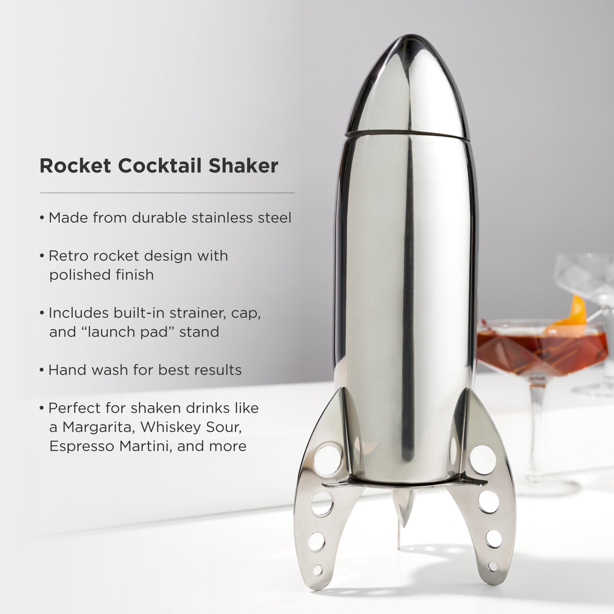 Premium Stainless Steel Rocket Cocktail Shaker - Bartender Mixing Tool for Margaritas, Martinis & Cocktails - Perfect for Home Bars, Parties & Professional Use
