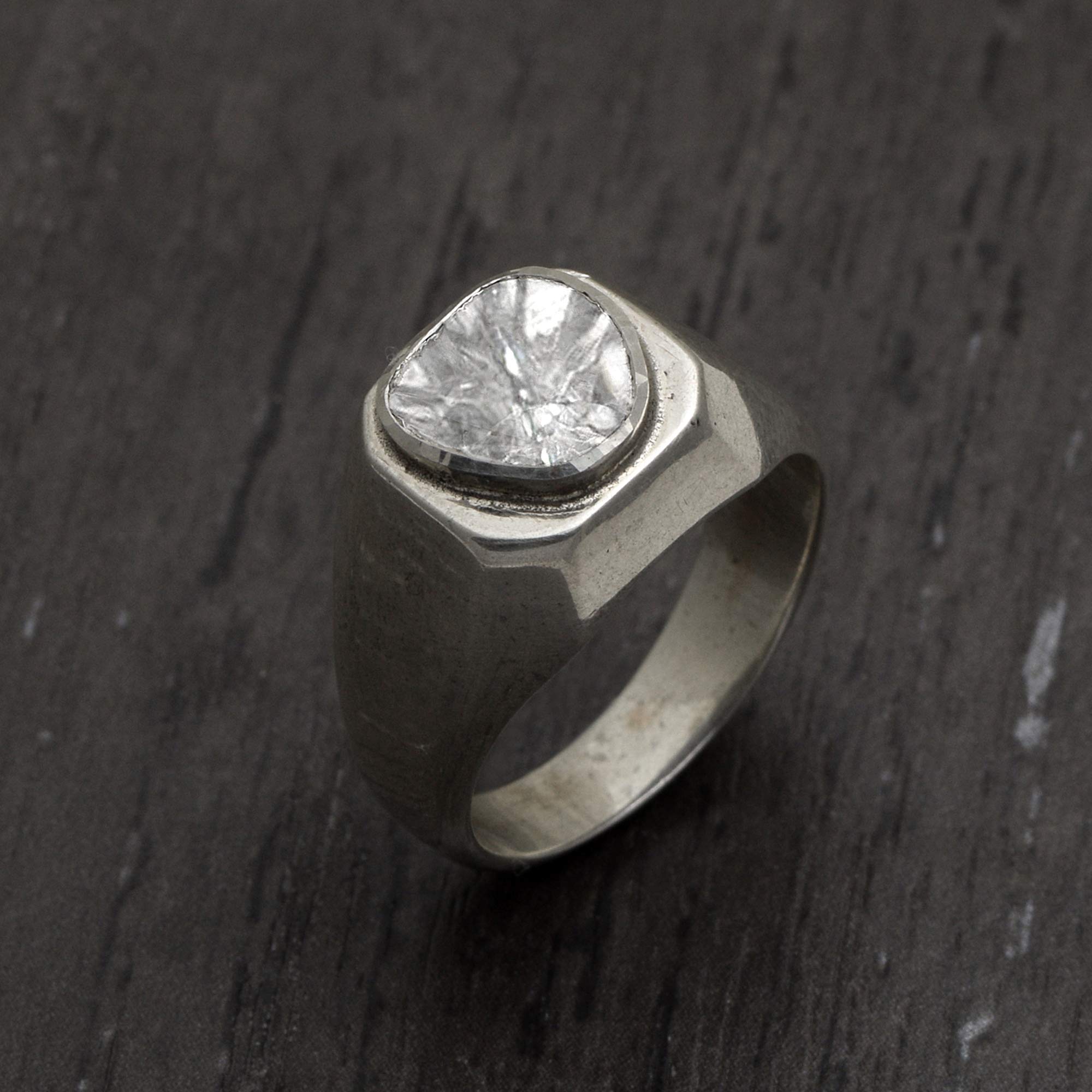 0.5 Carat Uncut Polki Diamond Men's Engagement Ring - Platinum Plated 925 Sterling Silver Handmade Wedding Band for Him - Perfect for Proposals, Anniversaries & Special Occasions