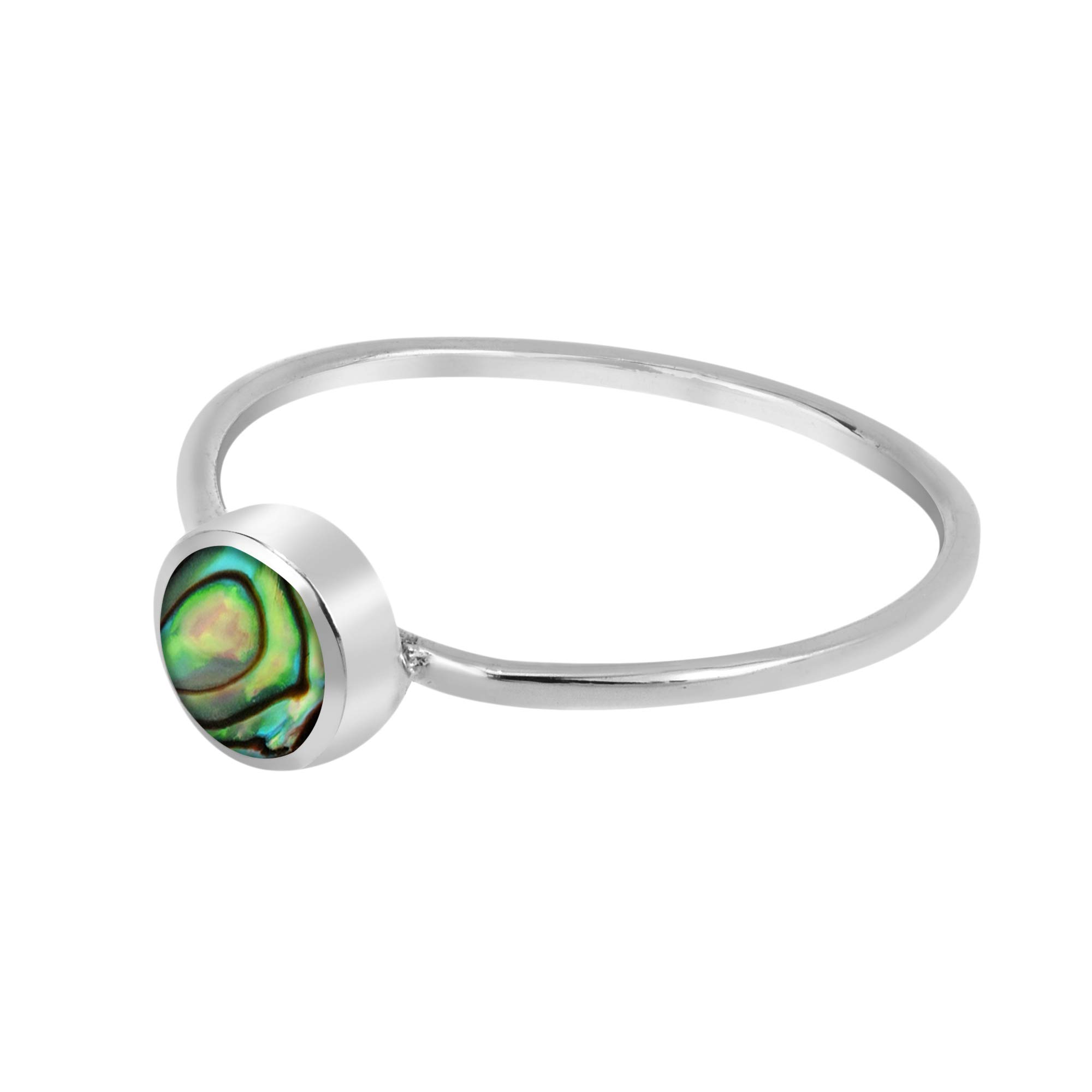 Aeravida Simply Chic Round Abalone Shell .925 Sterling Silver Ring for Women | Tiny Wedding Band, Trendy Comfort Fit Jewelry | Gift for Daughter, Wife, Girlfriend | Size 6-9 | Perfect for Everyday Wear, Special Occasions & Gifting