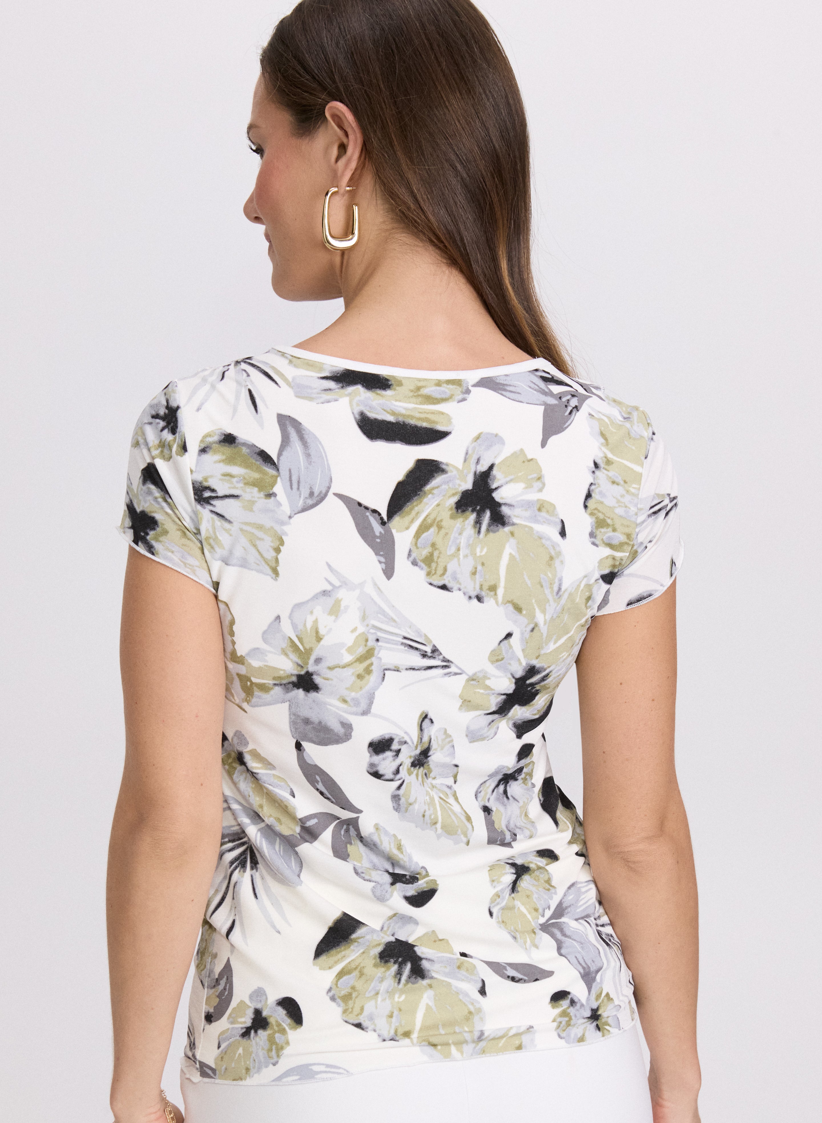 Floral Flounce Front Top Women's Blouse - Elegant Ruffled Floral Print Shirt for Spring & Summer, Perfect for Casual Outings, Dates & Office Wear