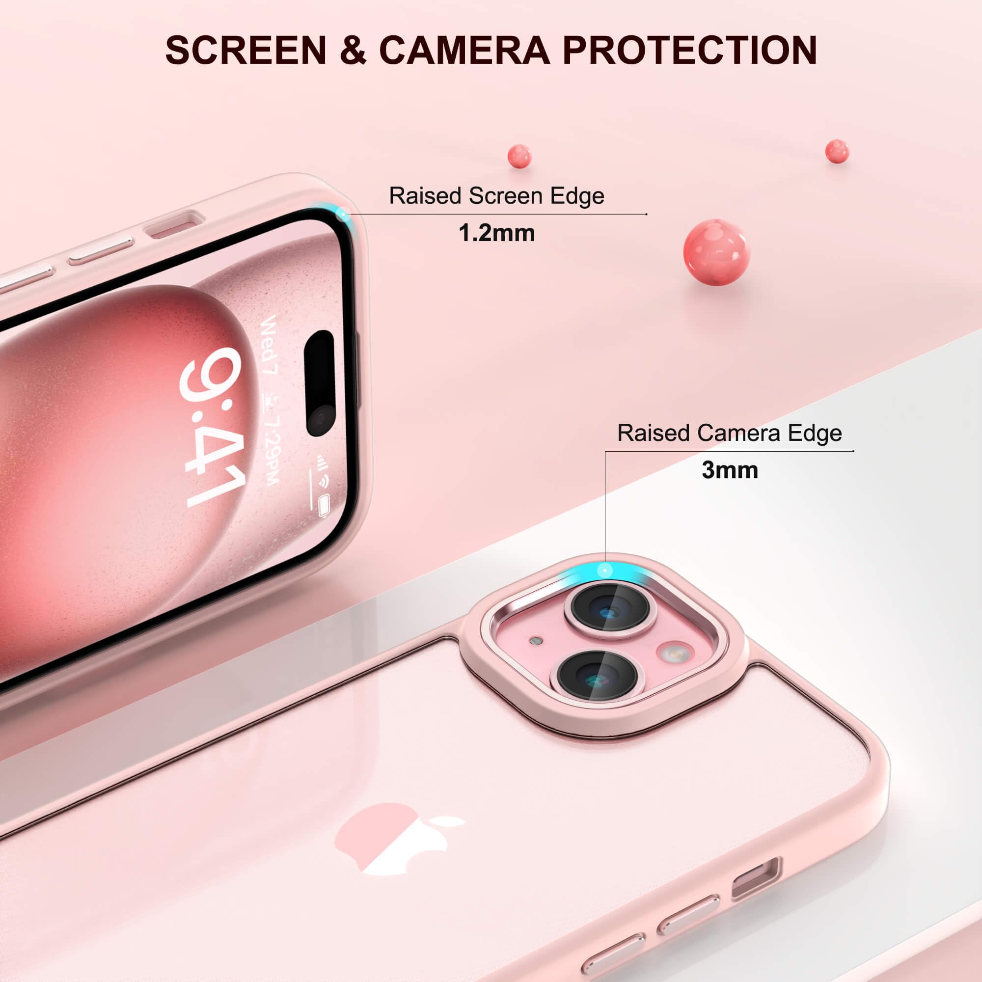 ULAK Clear iPhone 15 Case [6.1 Inch] - Anti-Yellowing Heavy Duty Protection, Shockproof Rugged Cover with Soft TPU & Hard Bumper | Safe Grip Protective Phone Cover for Women & Men - Perfect for Outdoor Activities, Work & Daily Use (Pink)