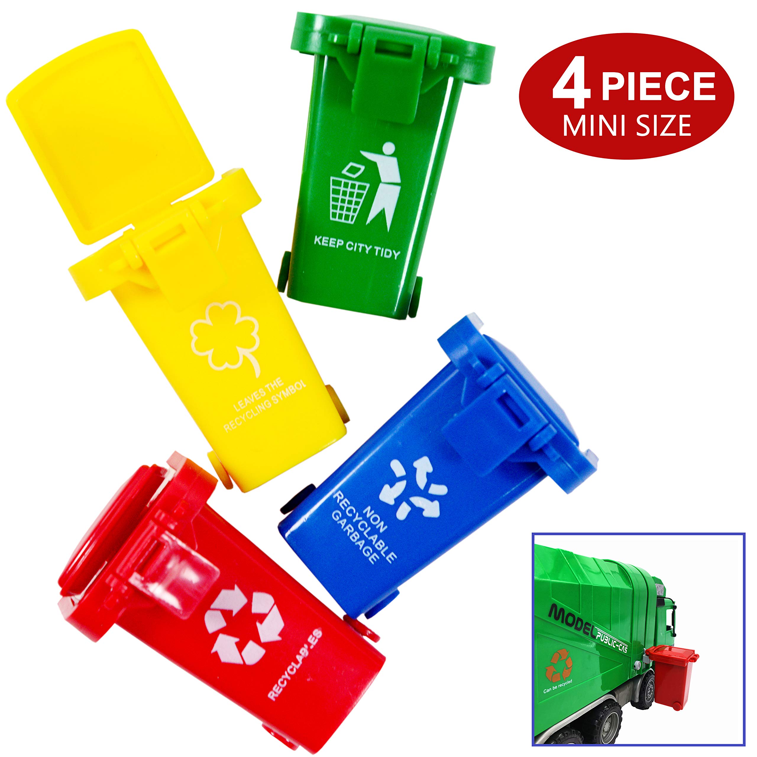 Mini Trash Can Toy Set for Kids - 2 Inch Garbage Truck Accessories, Curbside Vehicle Bins for Toddlers | Pretend Play, Educational Toys, Recycling Learning