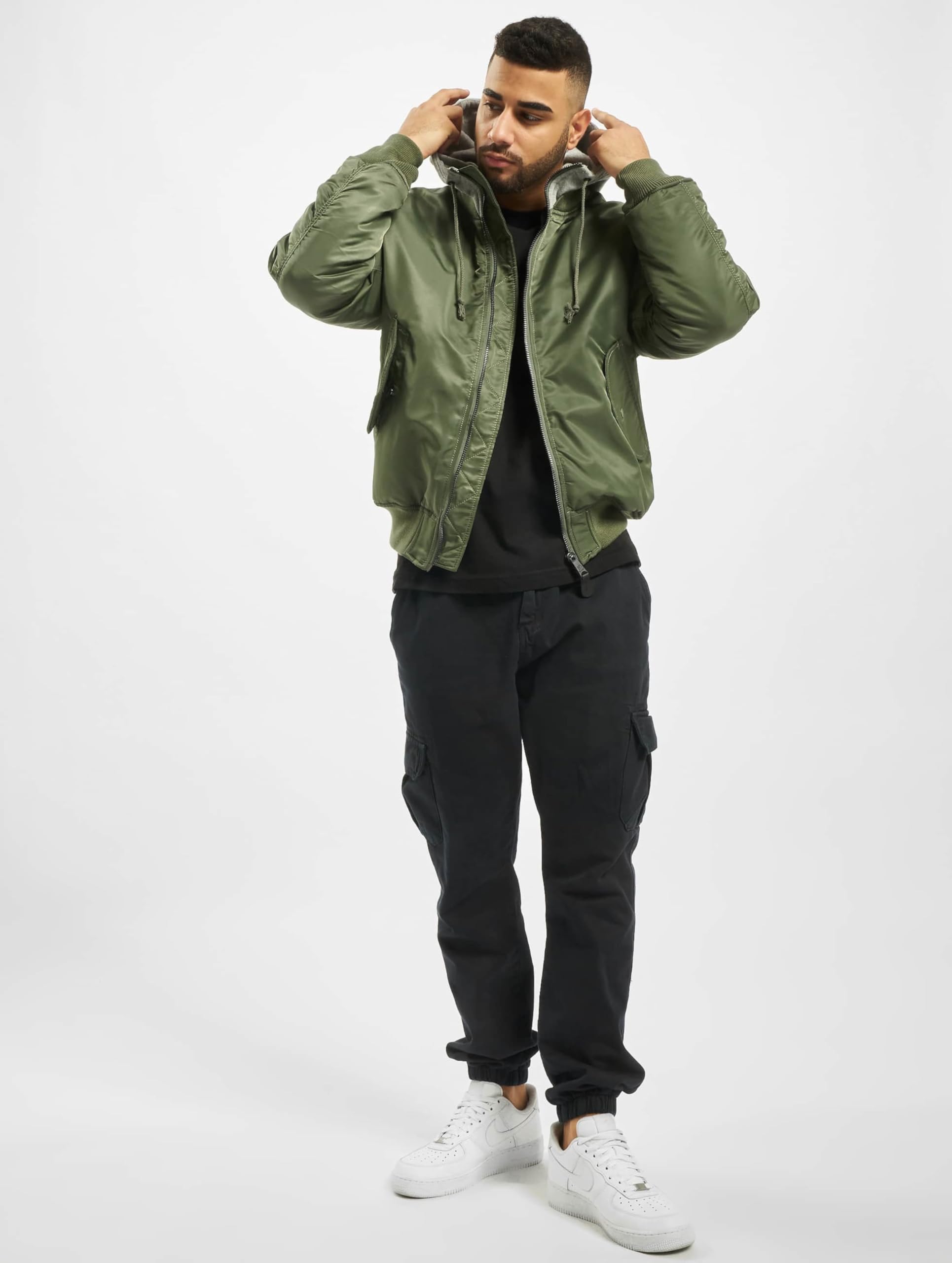Men's MA1 Sweat Hooded Jacket - Olive & Gray Bomber Jacket for Casual Wear & Outdoor Activities | Lightweight Fleece Lined Hoodie for Fall & Winter Fashion
