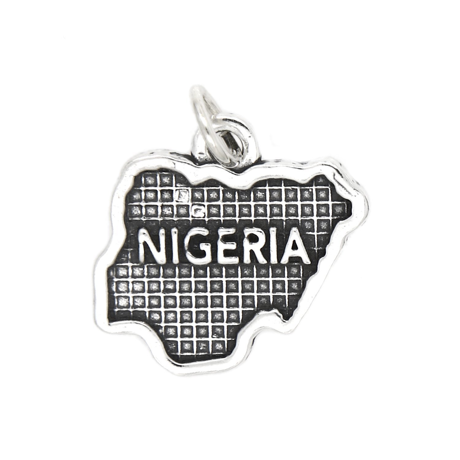 Sterling Silver Oxidized Nigeria Map Travel Charm Pendant - Perfect for Travel Enthusiasts, Souvenirs & Unique Gifts