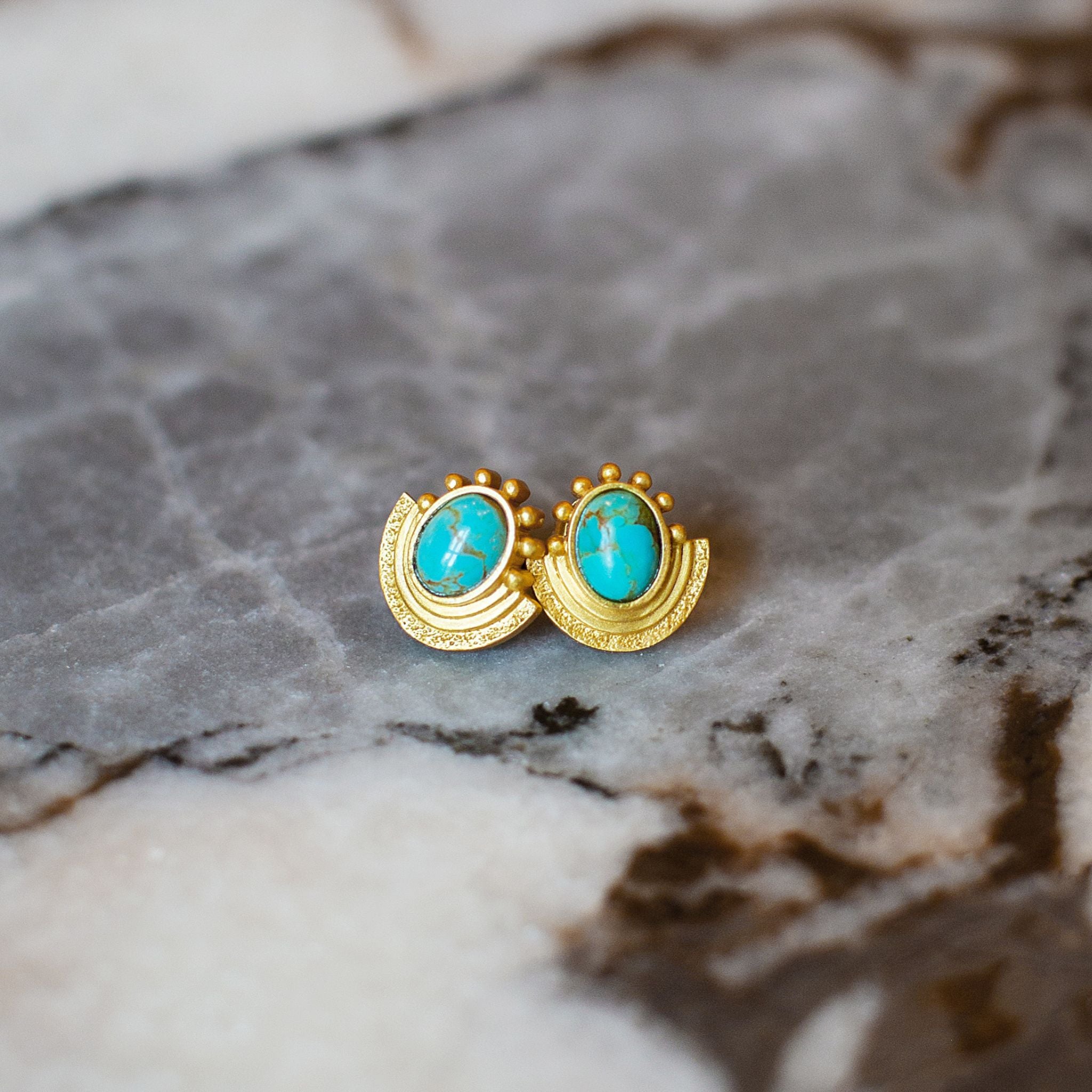 Santorini Sunset Stud Earrings - Turquoise Blue Gemstone Jewelry for Women | Perfect for Beach Weddings, Vacation Accessories & Boho Fashion