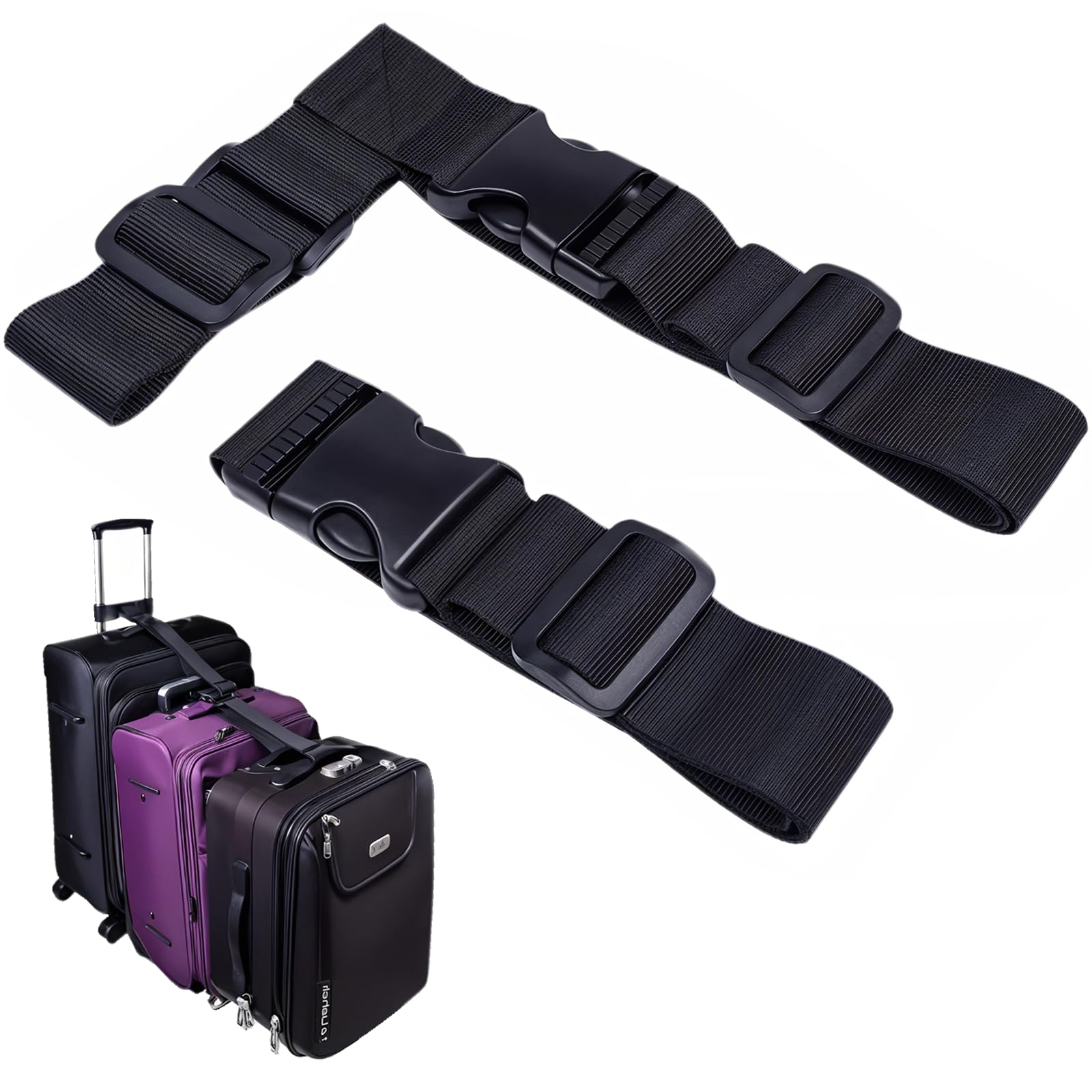2 Pack Heavy Duty Adjustable Luggage Straps - Nylon Suitcase Belt with Secure Buckle for Travel, Handbags & Backpacks | Perfect for Connecting Bags, Organizing Luggage & Travel Accessories (Women & Men)