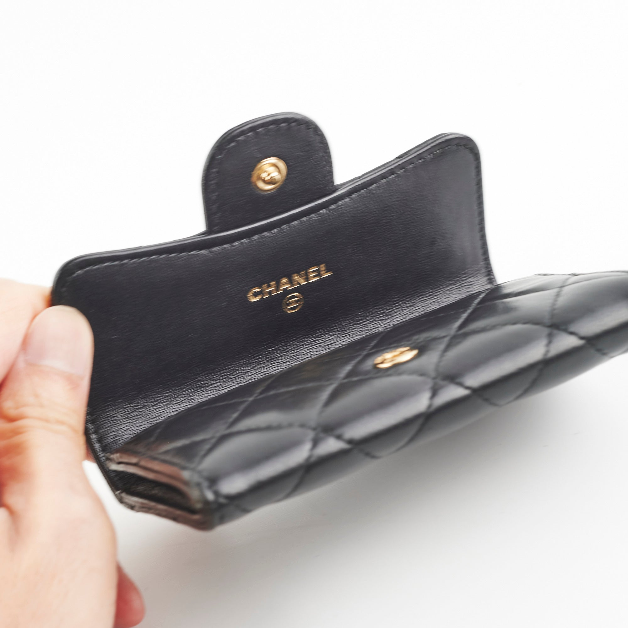 Chanel Mini Black Lambskin Card Holder Wallet - Luxury Compact Leather Credit Card Case for Women - Perfect for Everyday Use, Travel & Gift Giving