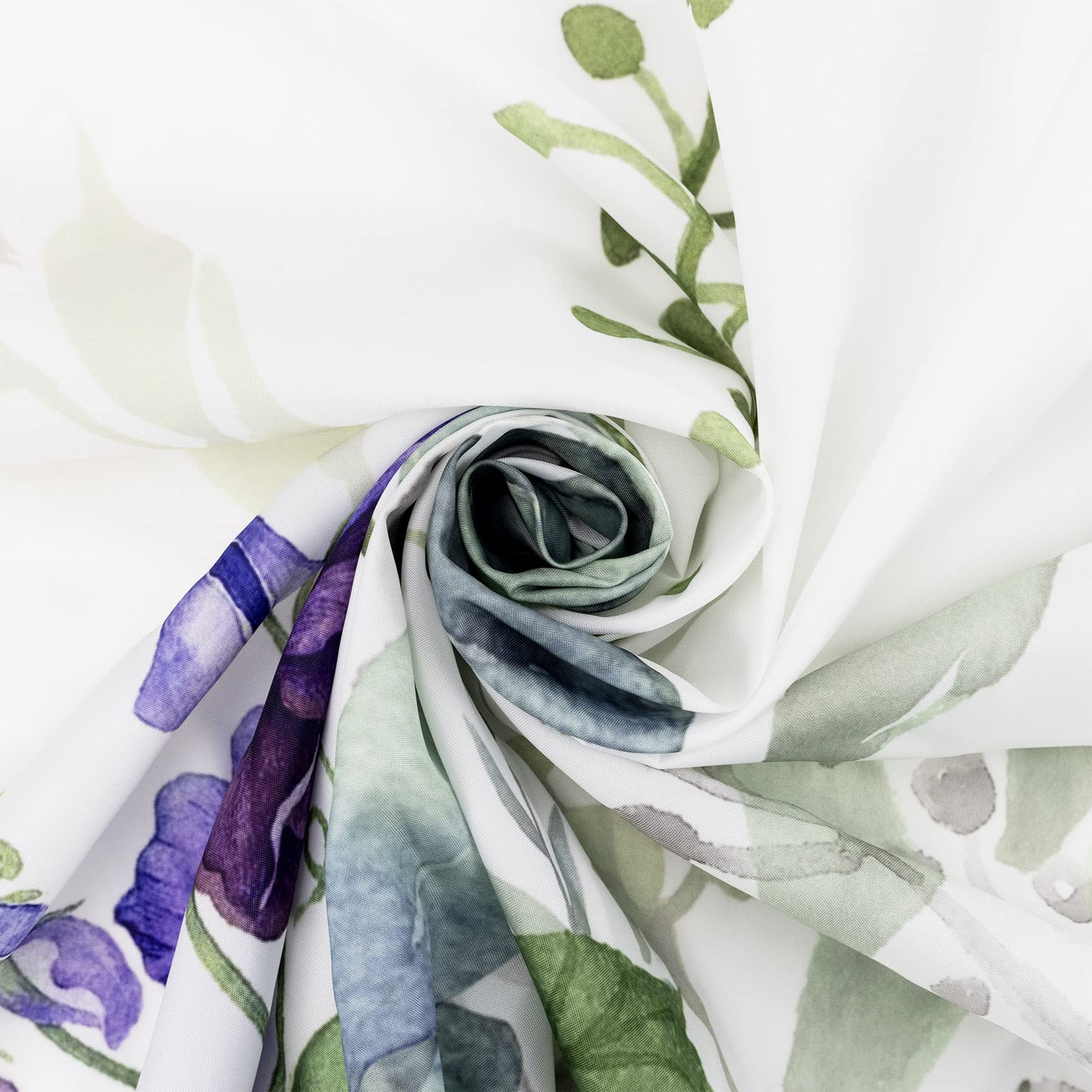 LB Purple Floral Shower Curtain with Green Eucalyptus Leaves - 72x72 Inch Waterproof Bathroom Curtain Set with Hooks | Nature-Inspired Botanical Watercolor Design for Modern Bathrooms & Spa-Like Retreats