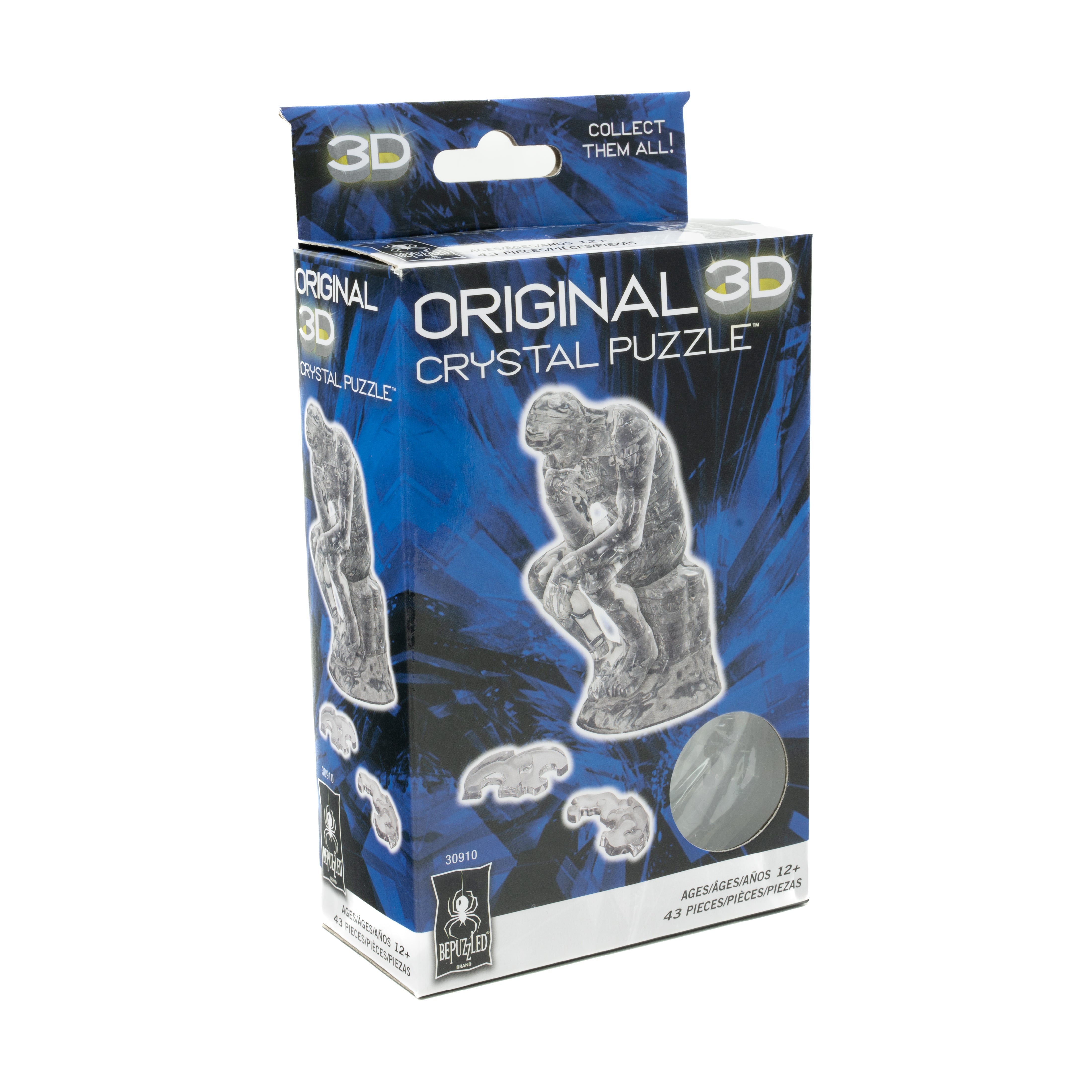 3D Crystal Puzzle - The Thinker Statue (43 Pieces, Clear) | Brain Teaser & Collectible Art for Adults | Home Decor & Gift Idea for Puzzle Lovers