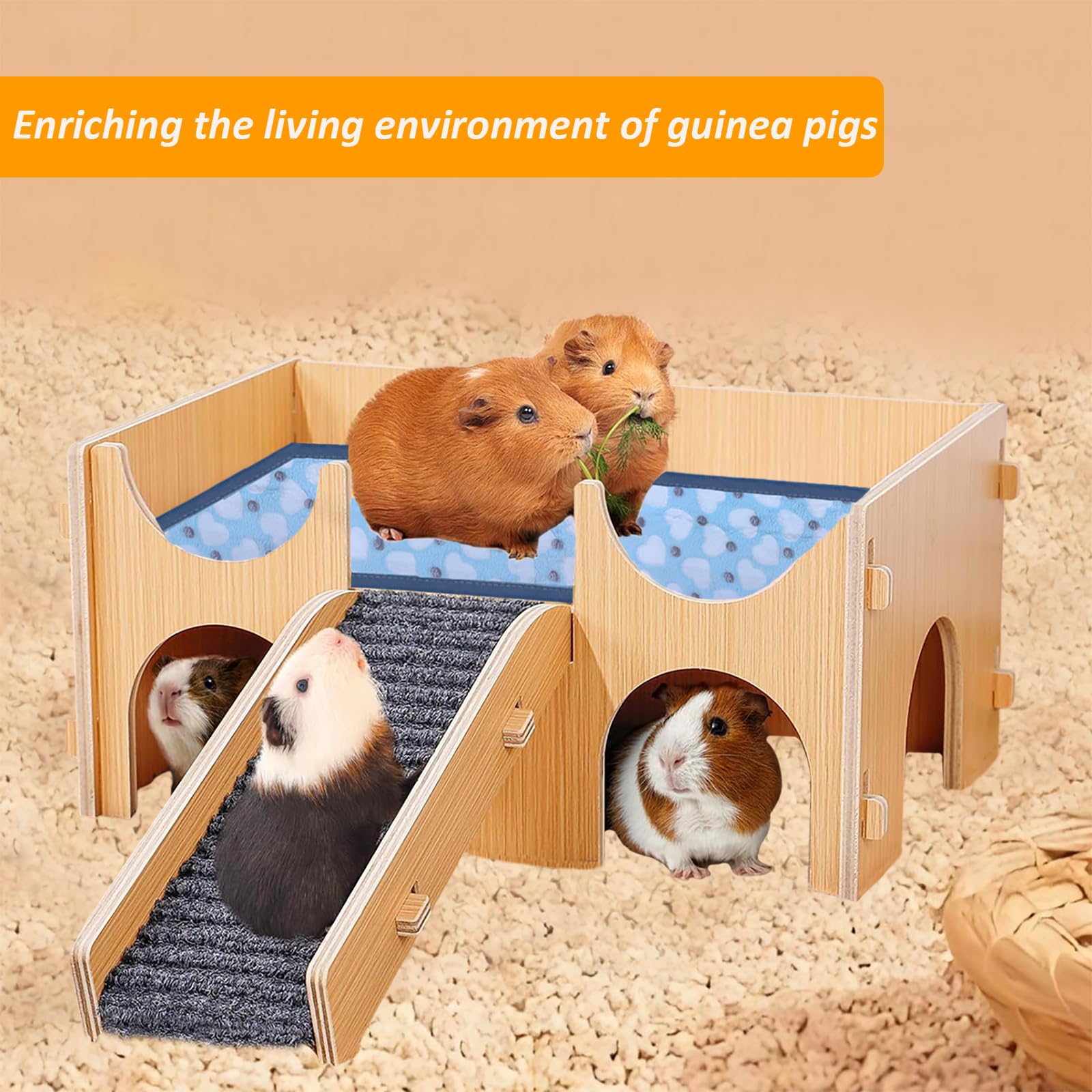 Wooden Guinea Pig Hideout Castle with Stairs - Cozy Small Animal Bed for Hamsters, Chinchillas, Ferrets & Rabbits - Perfect for Cage Habitats & Play Areas