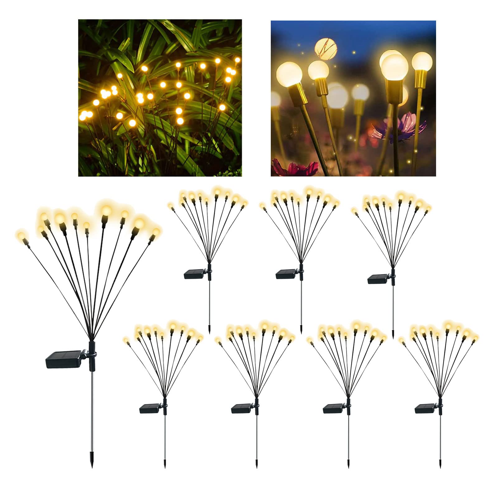 Solar Powered Firefly Lights Outdoor Waterproof - 8/10 LED Solar Starburst Garden Lights with Wind-Activated Swaying Flashes, Auto On/Off for Yard, Patio, Pathway - Perfect for Backyard Decor, Landscape Lighting & Evening Ambiance