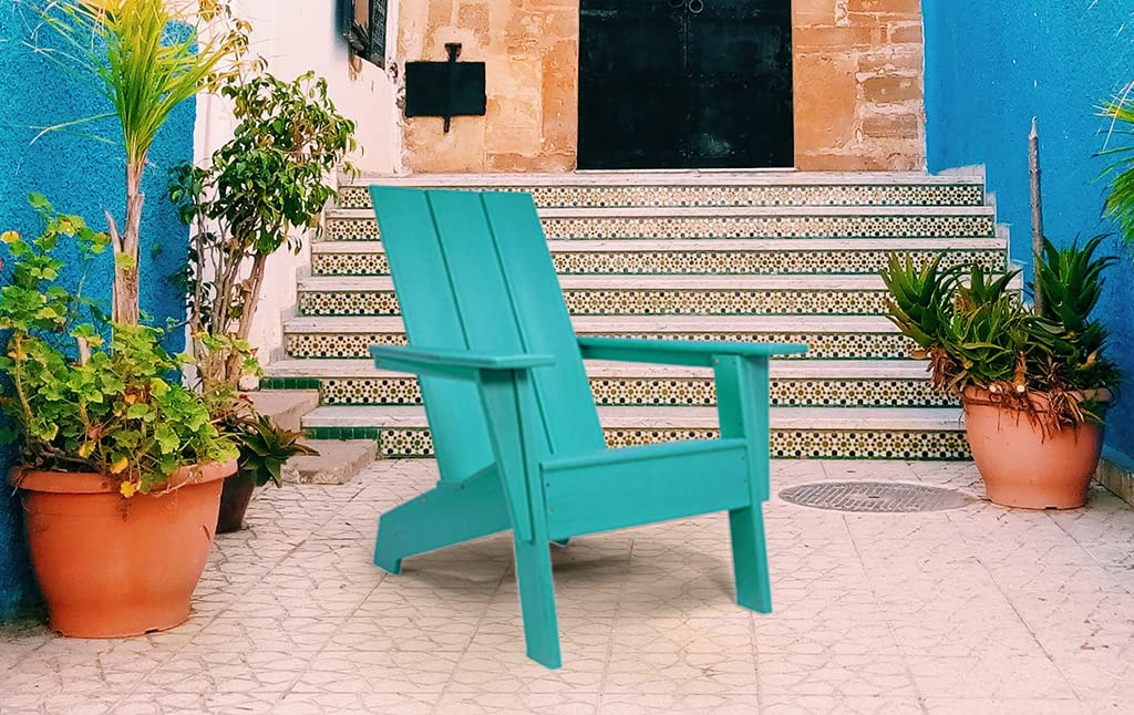 Premium HDPE Resin Recycled Plastic Adirondack Chair - All Weather Resistant, Comfortable Modern Patio Furniture for Outdoor Relaxation (Aqua Blue) | Perfect for Backyard, Poolside & Garden Decor