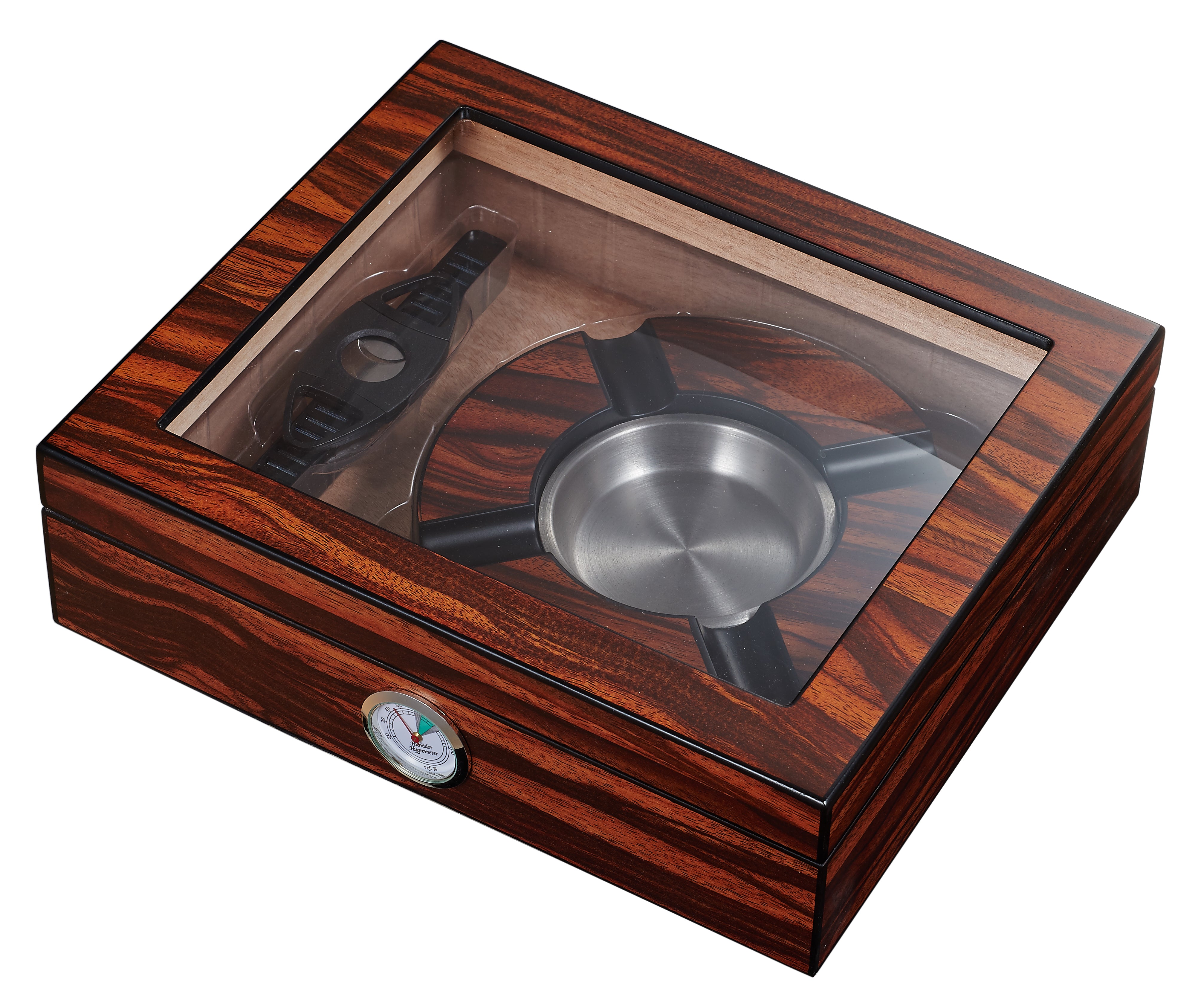 Visol Eiger Premium Desktop Humidor with Built-in Ashtray & Cigar Cutter - Luxury Cigar Gift Set for Home, Office & Smoking Lounge Use