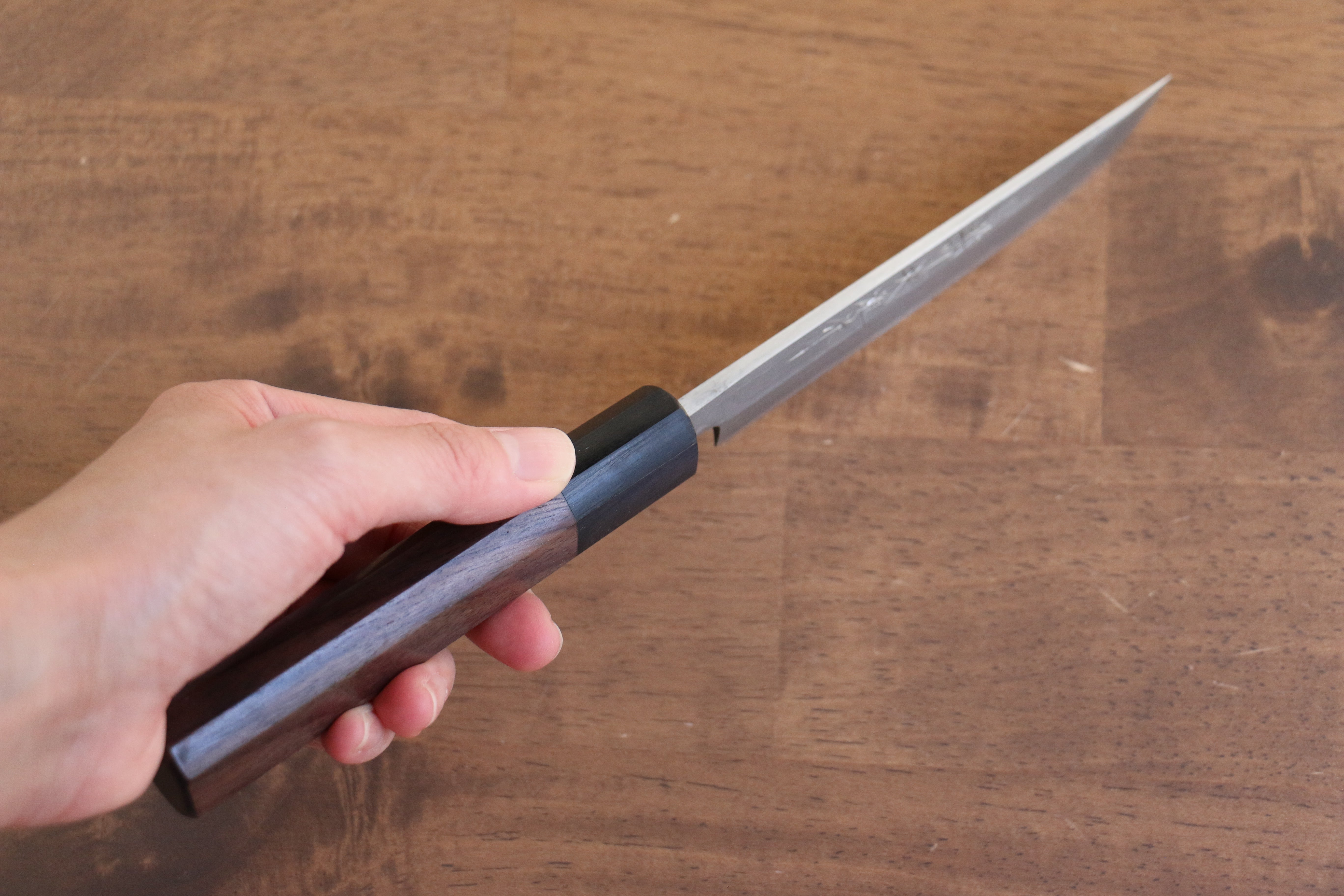 Premium Hideo Kitaoka White Steel No.2 Damascus 120mm Kitchen Knife with Exquisite Shitan Handle - Perfect for Sushi, Sashimi & Precision Cutting