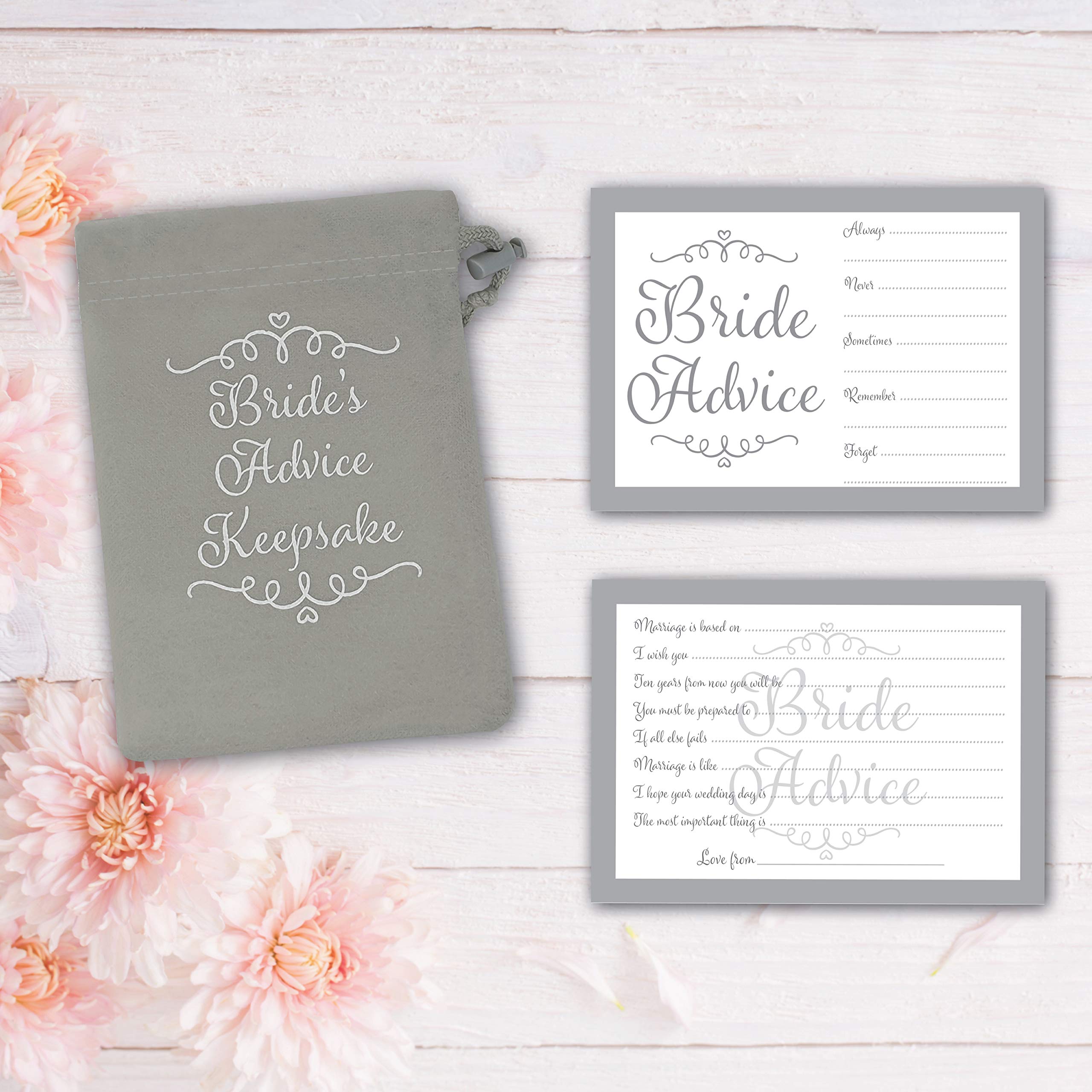 30 Pack Bride Advice Cards with Keepsake Pouch - Wedding Shower Game, Hen Party Gift, Bridal Advice Notes in Grey or Natural Canvas - Perfect for Bachelorette Parties & Wedding Planning Memories