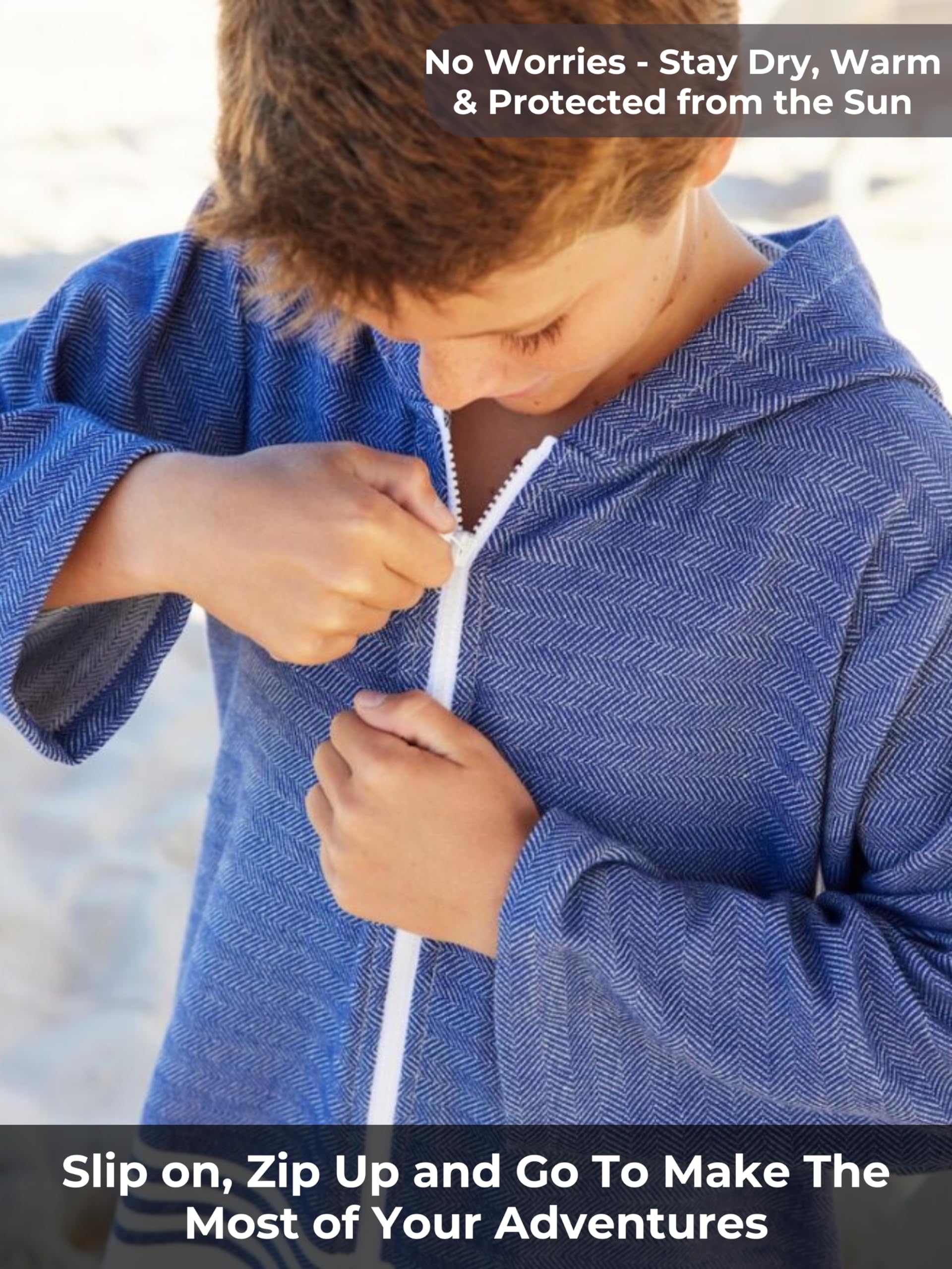 Kids Hooded Beach Towel with Zipper & Long Sleeves - Wearable Swim Cover Up, Quick Dry Lightweight Towel Hoodie for Boys & Girls - Perfect for Pool, Beach, and Water Park Adventures