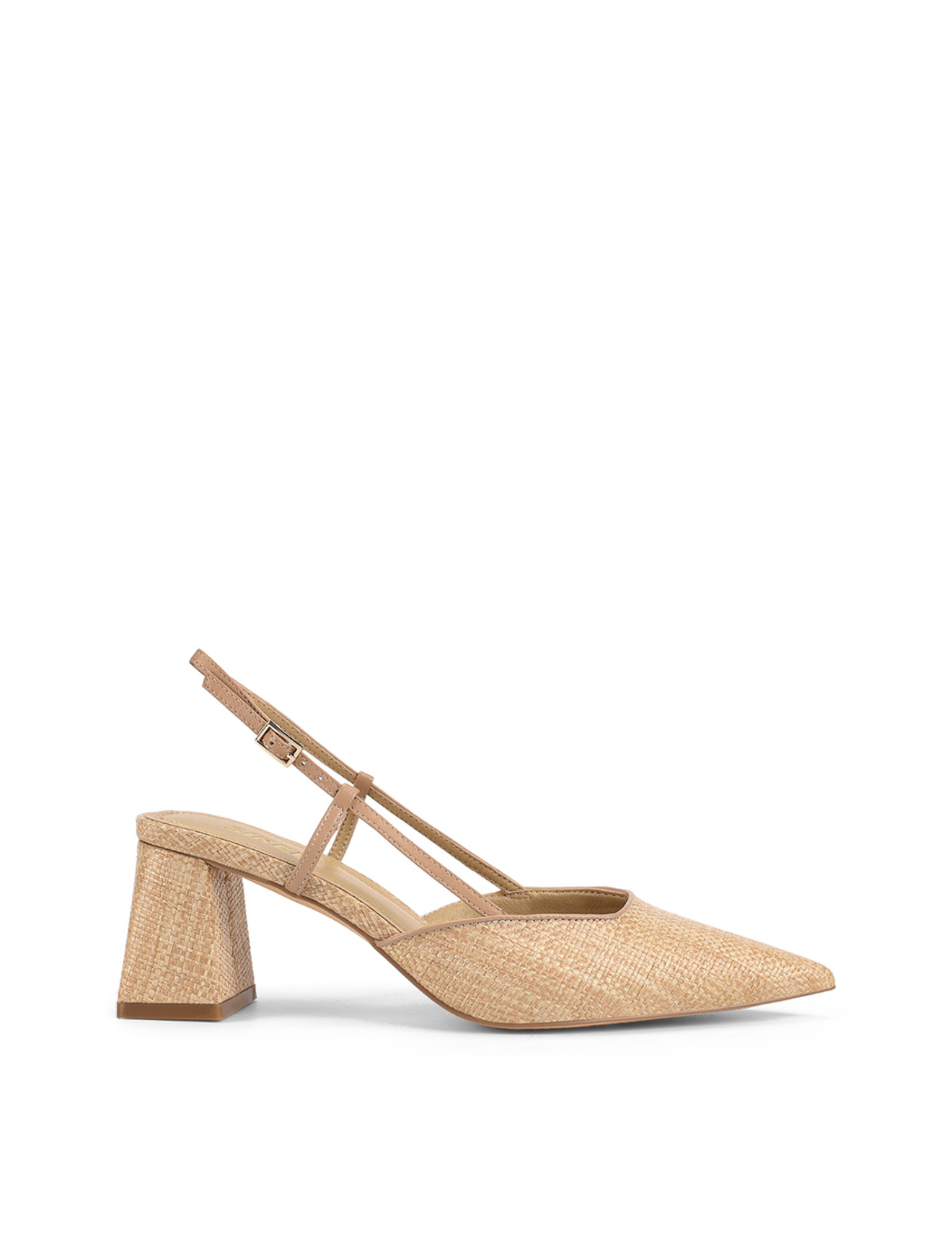 Yasmine Slingback Heels for Women - Almond Leather & Natural Raffia Comfortable Dress Shoes for Wedding, Party & Office Wear