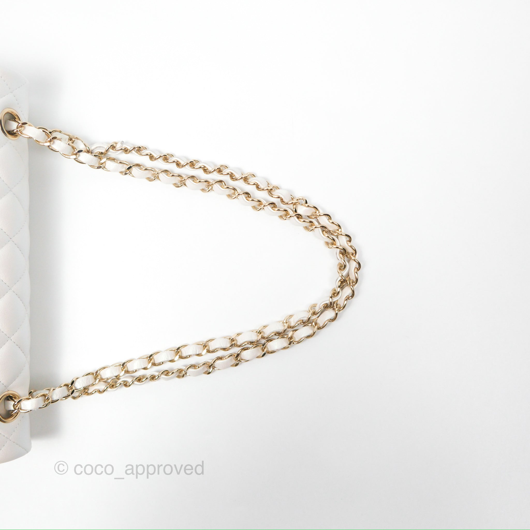Chanel Classic Medium Double Flap Bag in Iridescent White Calfskin with Gold Hardware | Luxury Designer Handbag for Women | Perfect for Evening Events, Weddings & Special Occasions