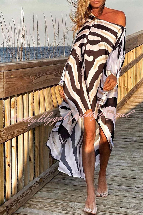 Elegant Floral Print One Shoulder Maxi Dress - Beach Cover Up, Summer Party & Vacation Outfit