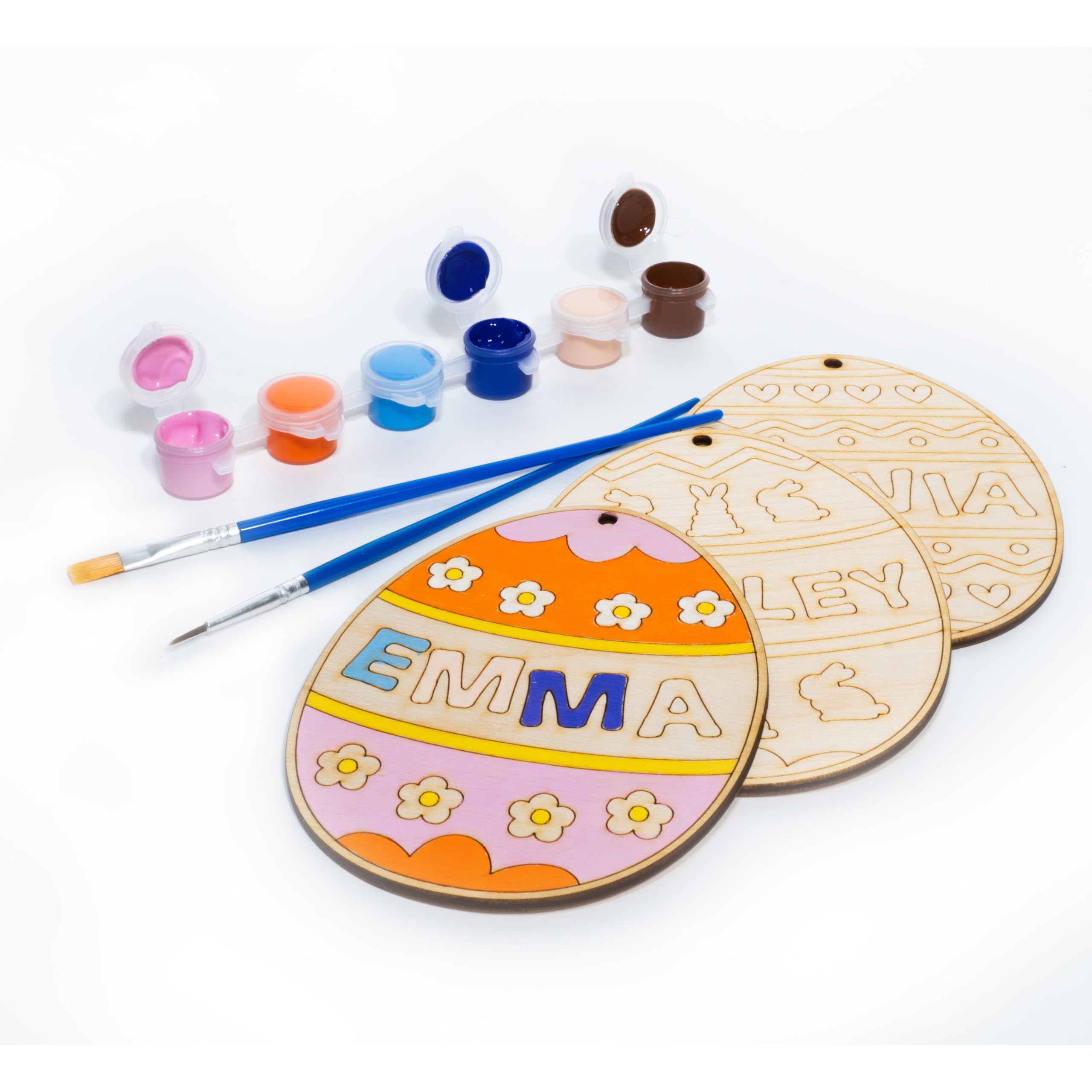 Lara Laser Works DIY Wooden Easter Egg Painting Kit for Kids - Set of 4 Personalized Name Crafts with 5 Designs - Fun Easter Basket Stuffer & Holiday Decorating Activity - Perfect for Easter Party, Classroom Projects & Family Craft Time
