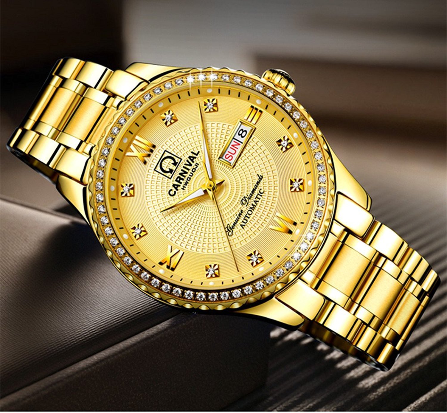 MASTOP Automatic Luxury Men's Watch - Gold & Silver Stainless Steel Dress Watch with Diamond Accents | Perfect for Business, Formal Events & Gifts