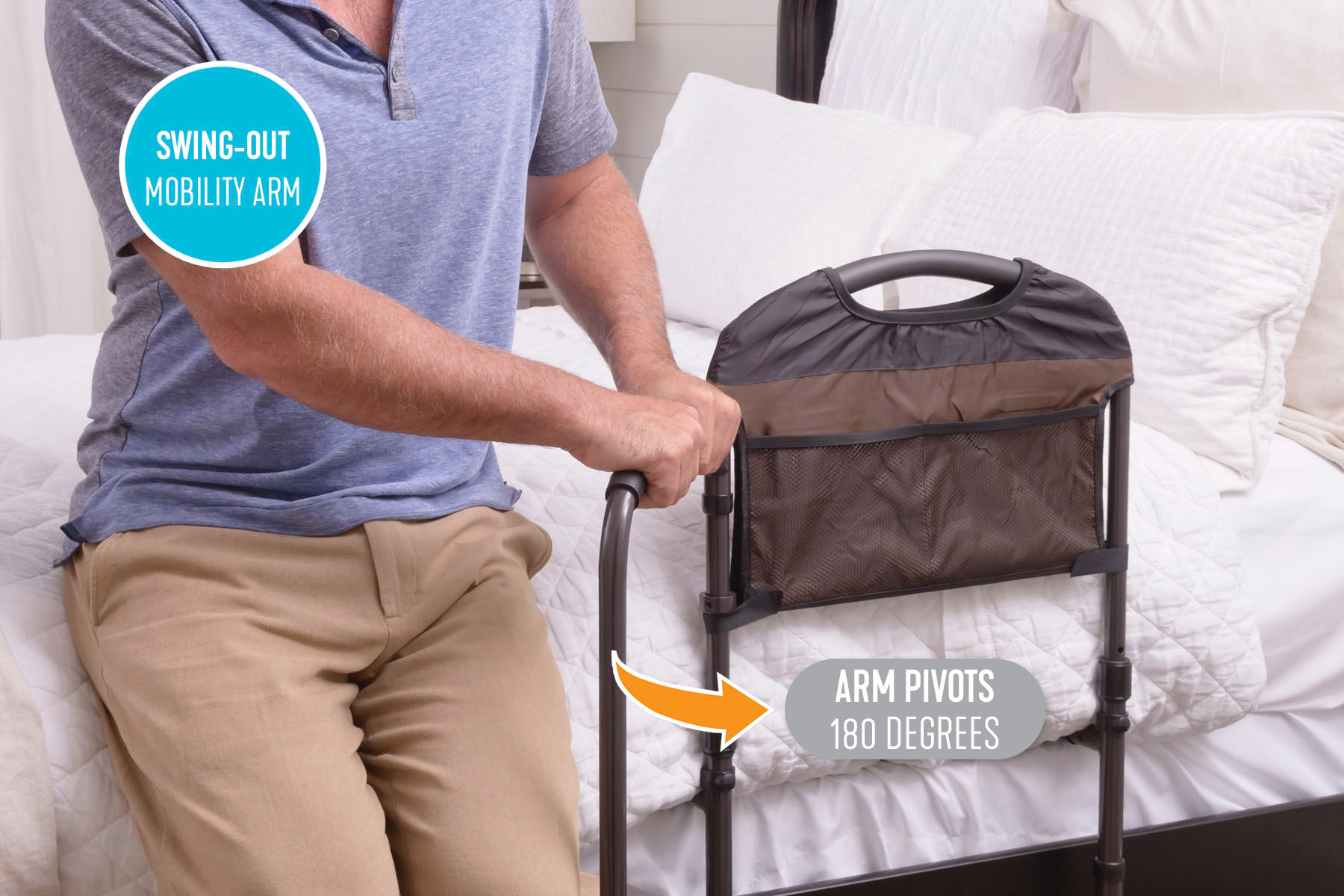 Adjustable Mobility Safety Rail for Seniors & Elderly - Sturdy Bathroom & Bedroom Assist Handle for Fall Prevention - Perfect for Home Care & Assisted Living Facilities