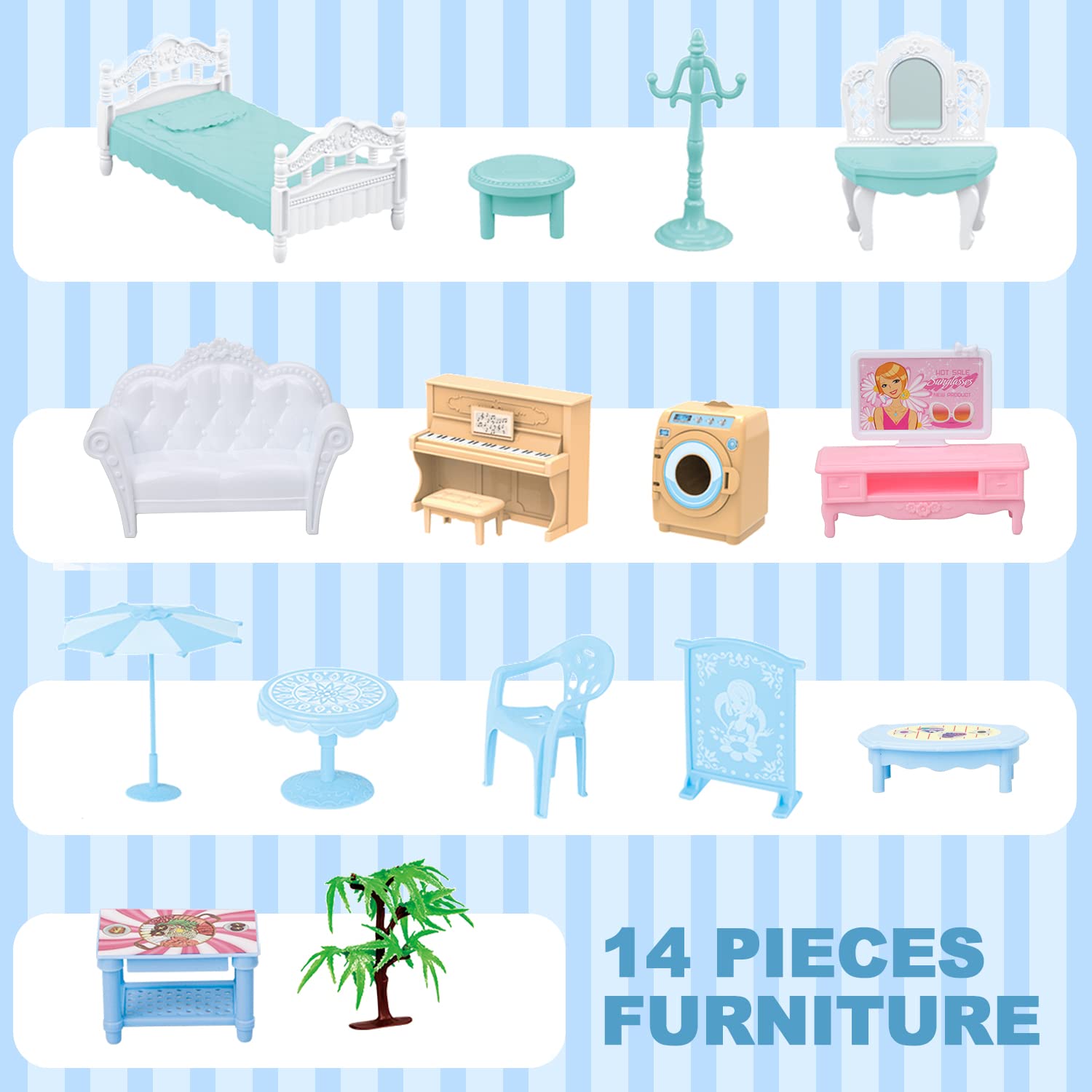 Blue Princess Doll House for Girls Ages 3-5 - Two Story Dream House with Furniture & Accessories | Pretend Play Toy for Kids, Birthday Gift & Room Decor