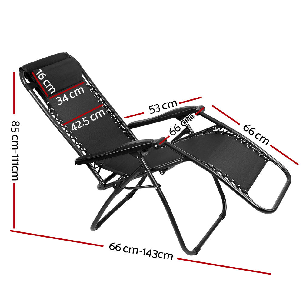 2PC Zero Gravity Chair Folding Outdoor Recliner - Adjustable Sun Lounge Chair for Patio, Beach, Poolside & Camping - Heavy Duty Support & Comfort - Black (Perfect for Relaxing, Sunbathing & Backyard Lounging)