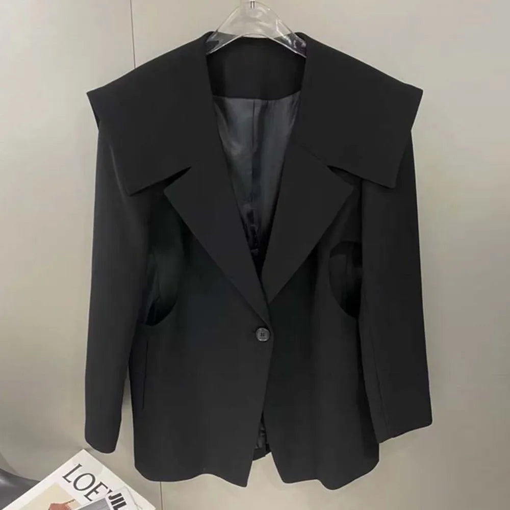Stylish Asymmetrical Autumn Blazer for Women - Notched Collar Long Sleeve Solid Color Korean Fashion Jacket | Perfect for Office Wear, Date Nights & Fall Outfits
