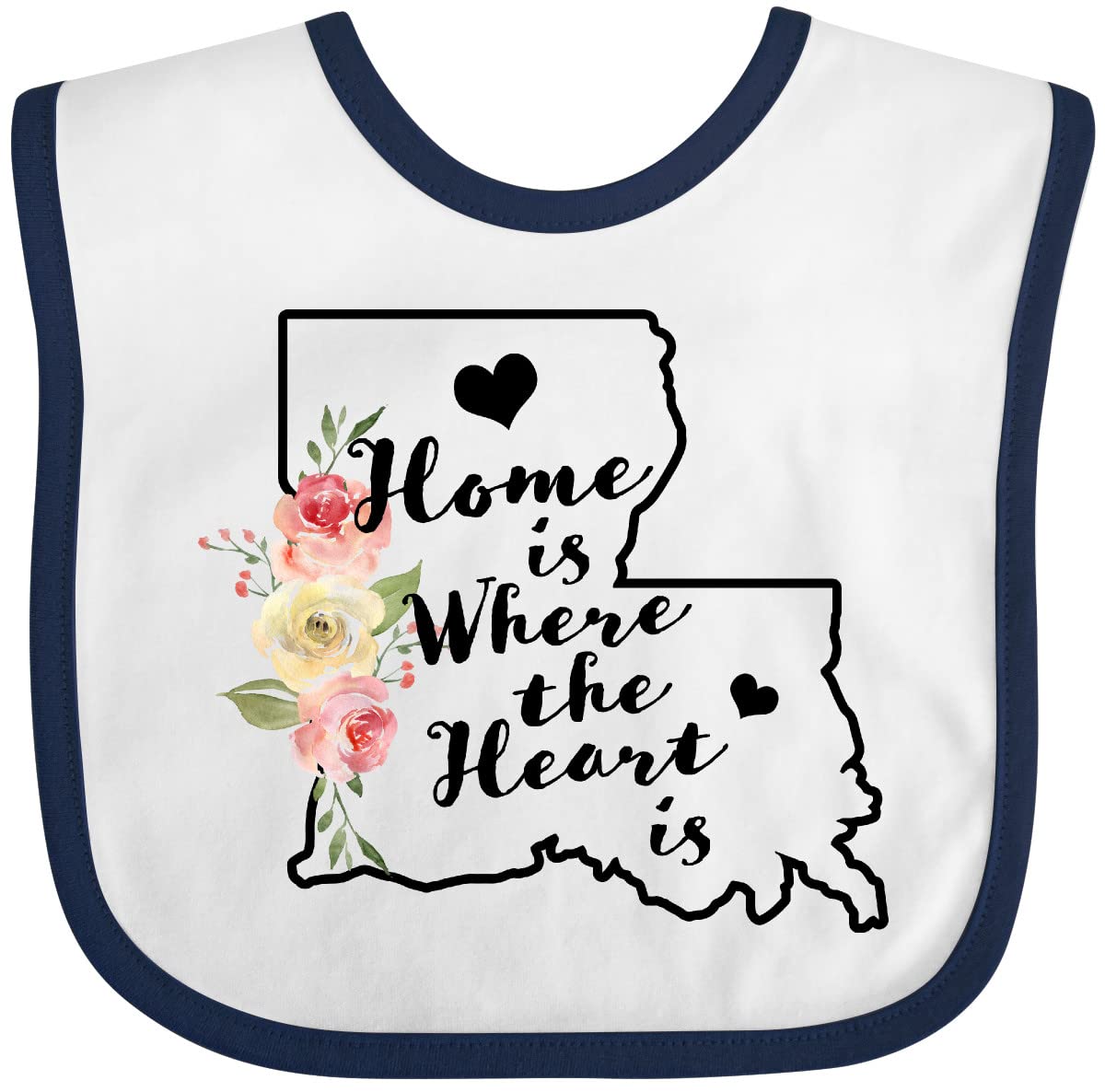 Inktastic Louisiana Home Is Where the Heart Is Watercolor Floral Baby Bib - Soft Cotton Drool Bib for Newborns & Infants - Perfect for Feeding, Teething, and Photo Shoots