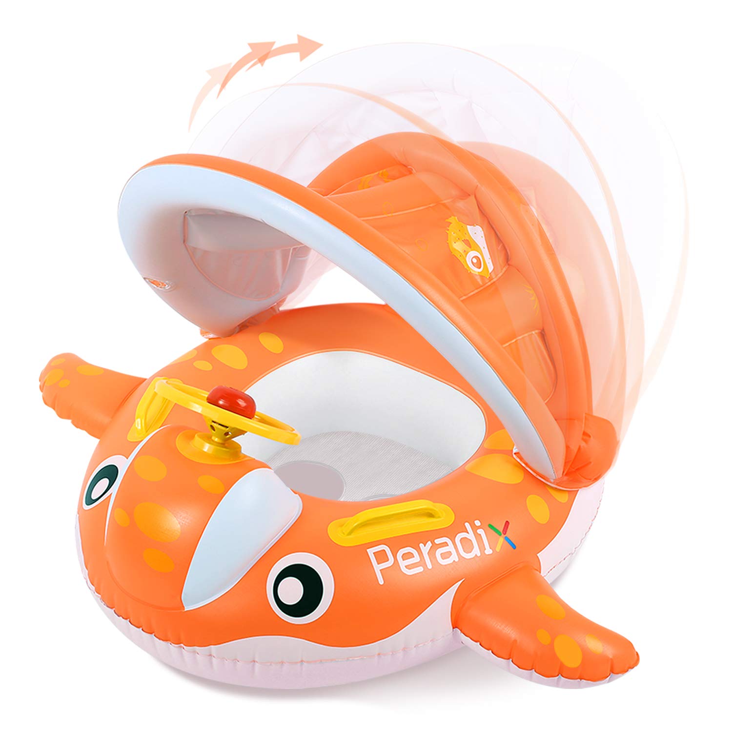 Peradix Inflatable Baby Pool Float with Canopy - Removable Sun Shade, Whale Toddler Swim Ring, Infant Water Toys for Safe Swimming & Outdoor Fun