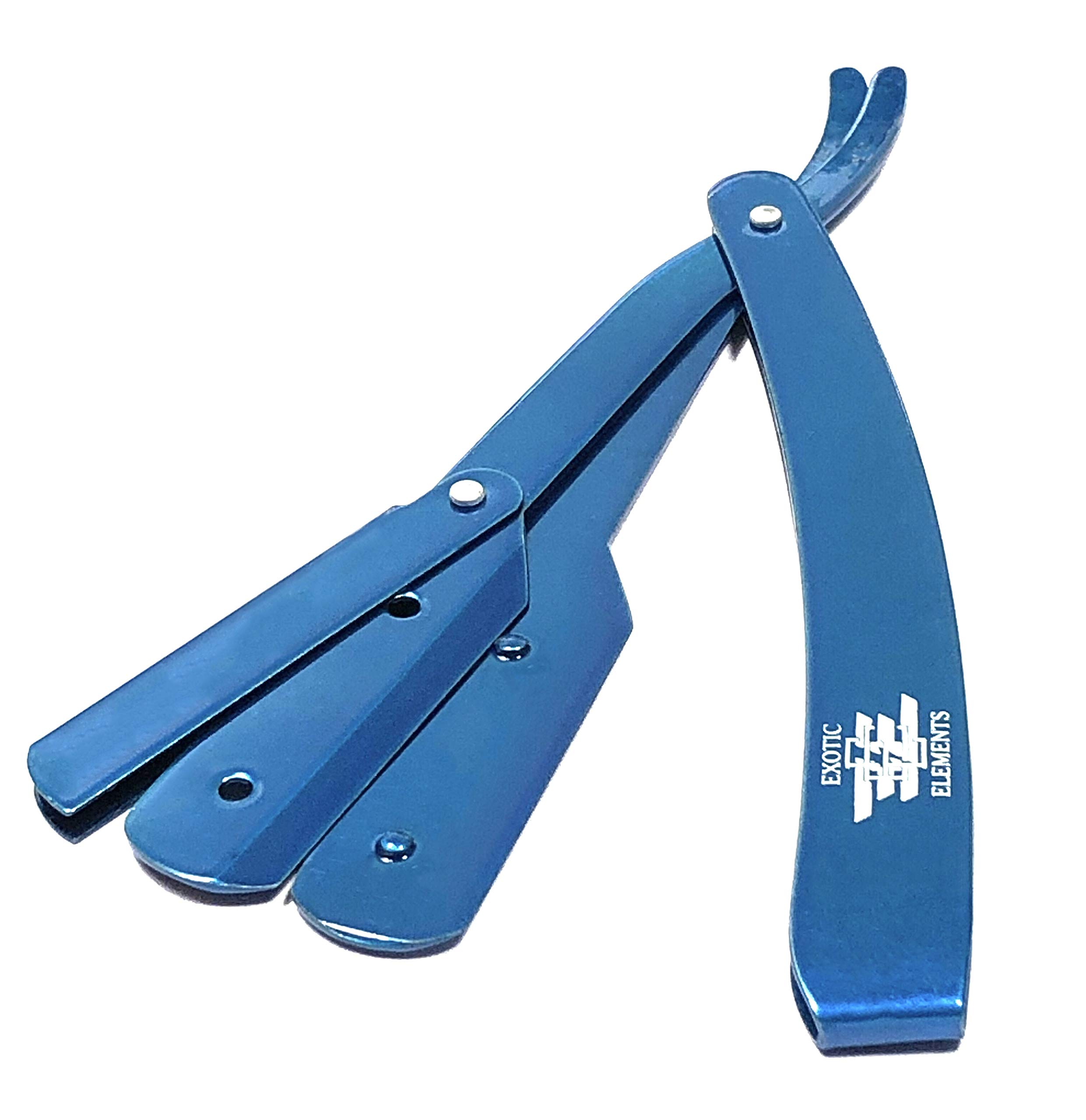 Premium Straight Edge Folding Razor Blade - Professional & Personal Shaving Knife with Metallic Blue Finish | Ideal for Barber Shops, Home Grooming & Travel Shaving Kits