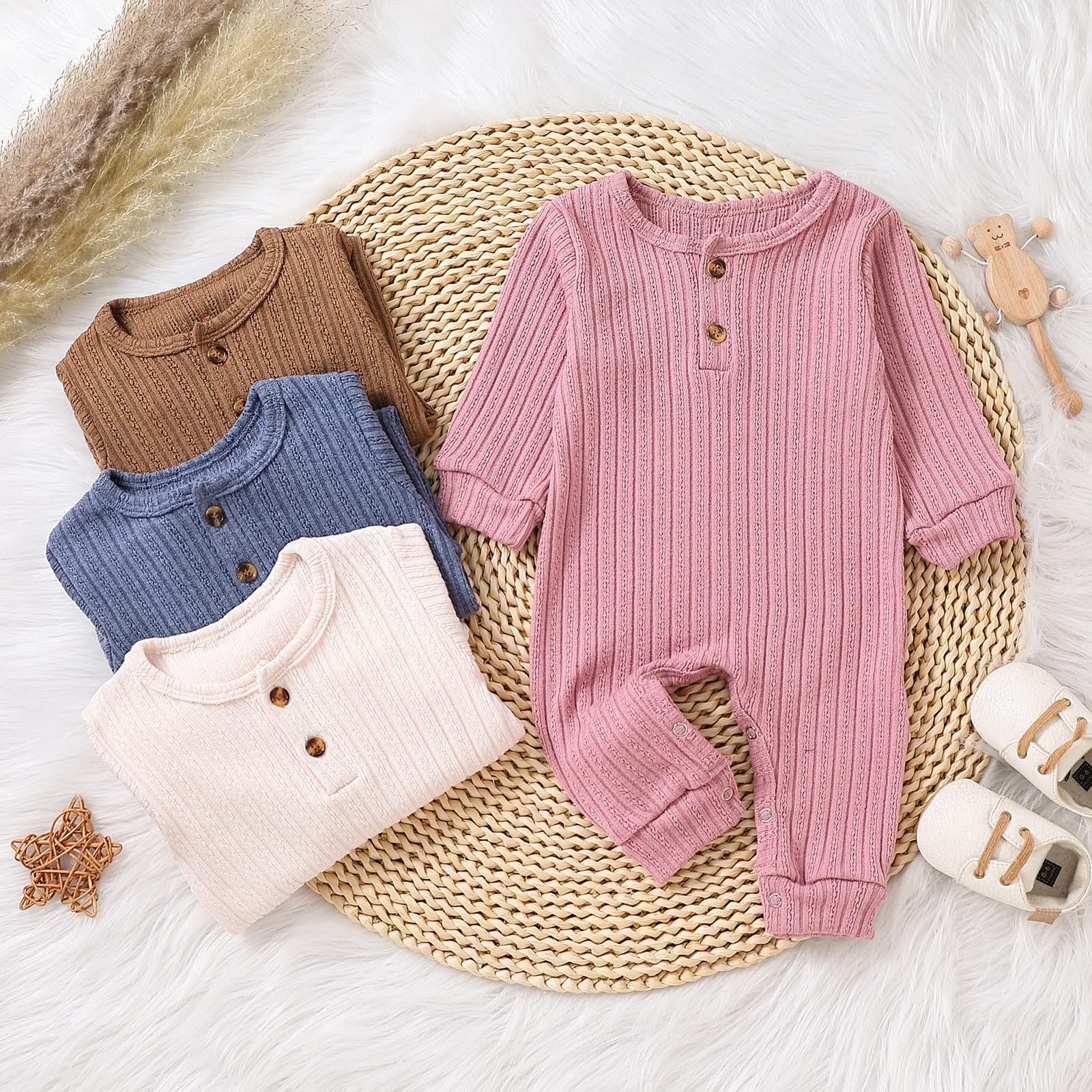 Ynibbim Winter Newborn Baby Romper - Unisex Hooded Jumpsuit with Waffle Cotton & Button Closure for Boys & Girls | Cozy Outfit for Infants 0-12 Months | Perfect for Family Photos, Holiday Gifts & Winter Outings