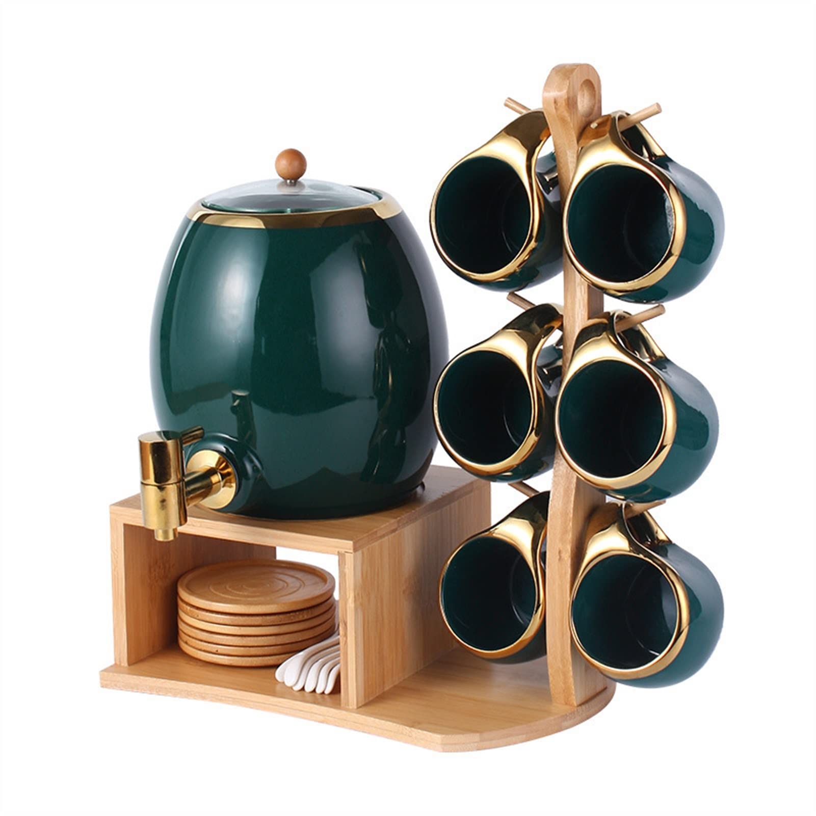 Dark Green Ceramic Iced Tea Pitcher with Faucet - 3L Cold Water Jug for Home & Commercial Use | Perfect for Tea, Coffee, Lemonade & Beverage Serving