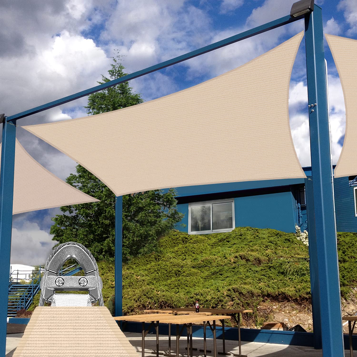 3' x 5' Rectangle Heavy Duty Sun Shade Sail - Durable Outdoor Canopy with UV Block Fabric, A-Ring Design & Metal Spring Reinforcement - 7 Year Warranty (Sand Color) - Perfect for Patio, Garden, Poolside and Backyard Sun Protection