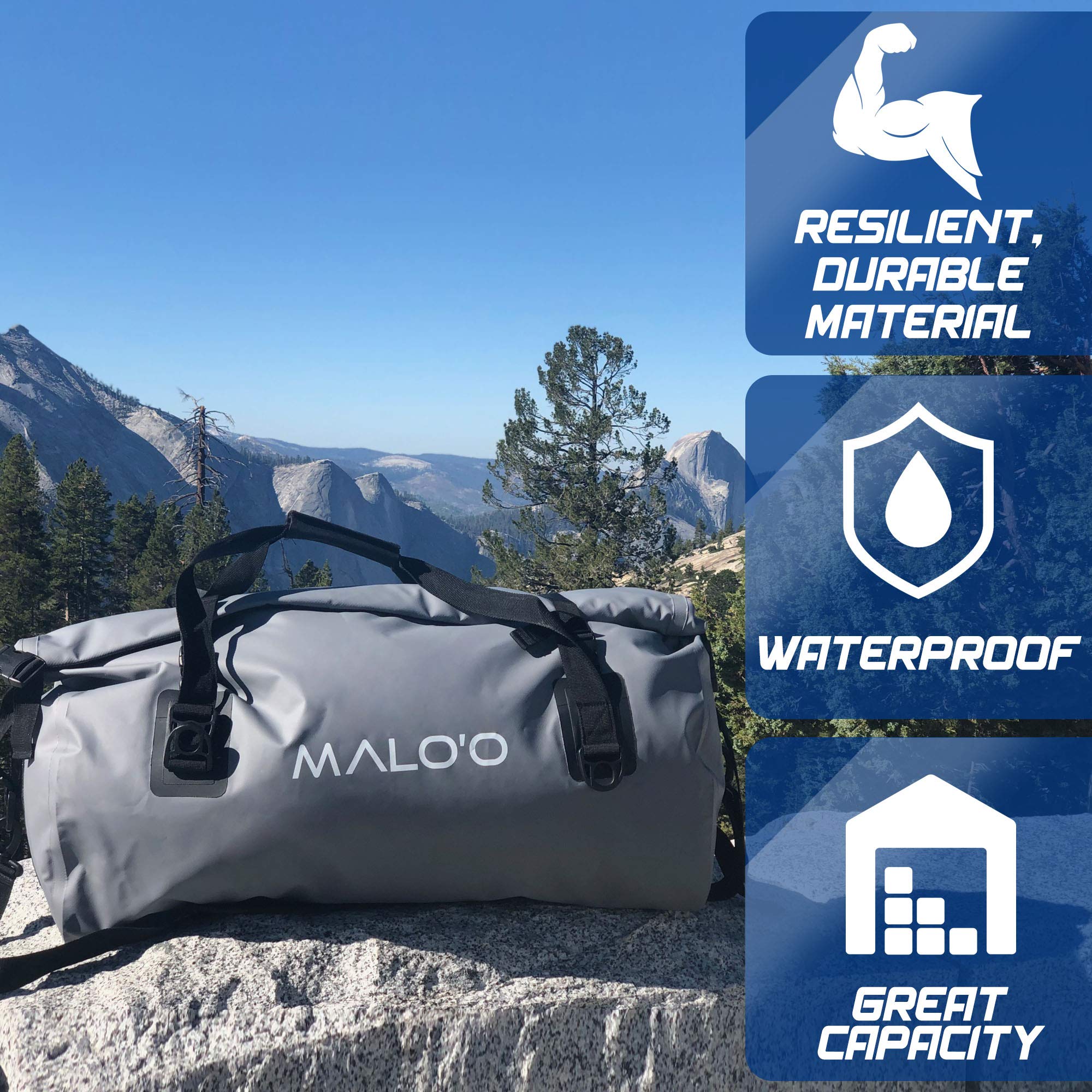 **Malo'o Waterproof Dry Bag Duffel 40L/60L/100L - Roll Top Duffle Bag for Kayaking, Rafting, Boating, Swimming, Camping, Hiking, Beach & Fishing - Internal & External Pockets with MOLLE Loops - Keep Gear Dry for Outdoor Adventures**