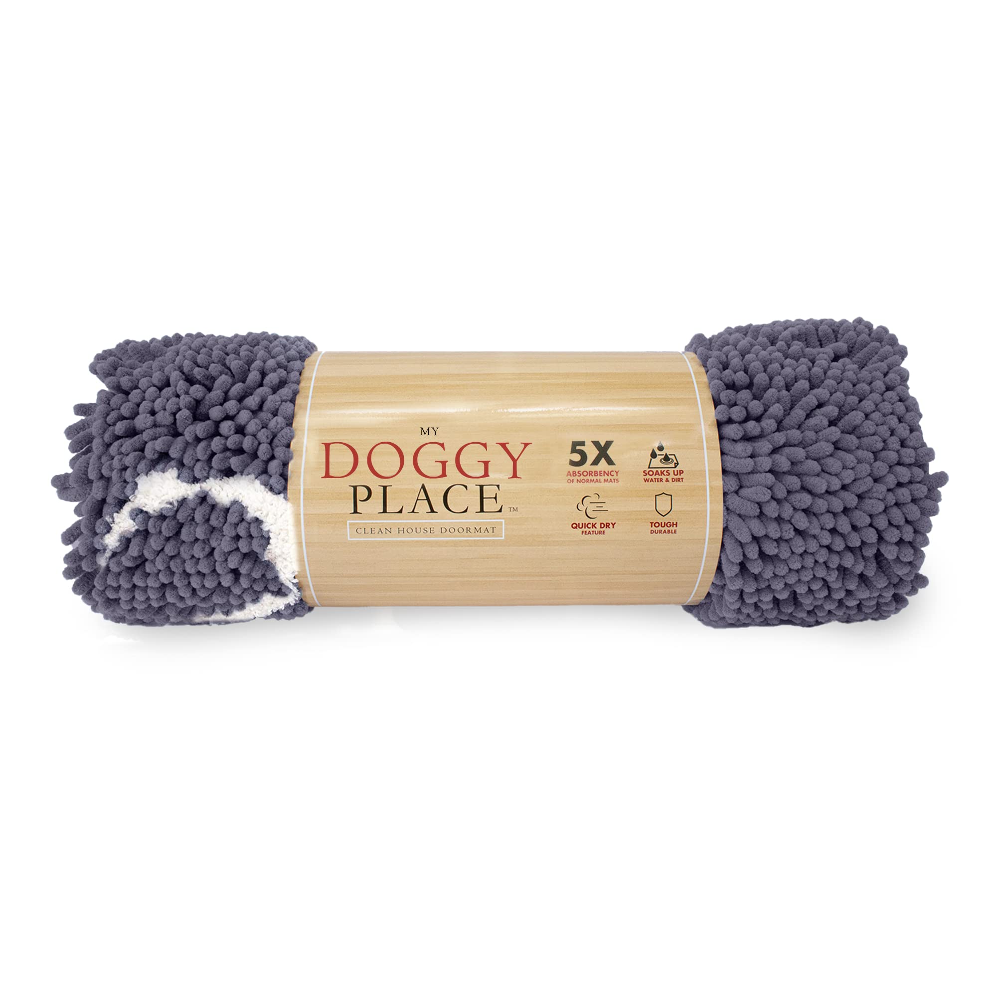 My Doggy Place - Premium Microfiber Dog Door Mat - Super Absorbent for Dirt & Water - Non-Slip Washable Pet Mat - Violet Paw Print Design - Large 36x26 Inch - Perfect for Entryways, Mudrooms & Pet Areas
